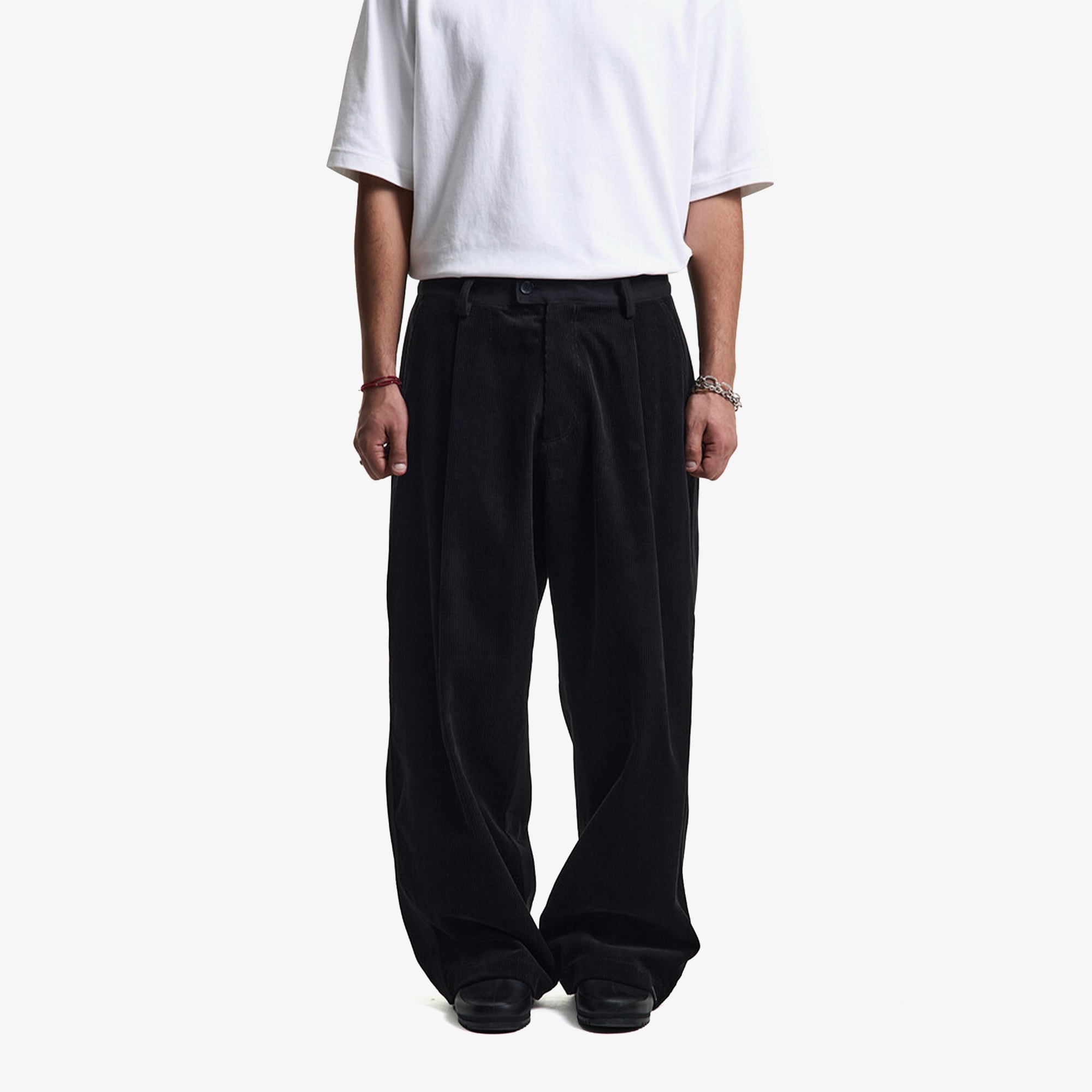 Premium Dual Fabric Contrast Wide Pants 'Royal Black'