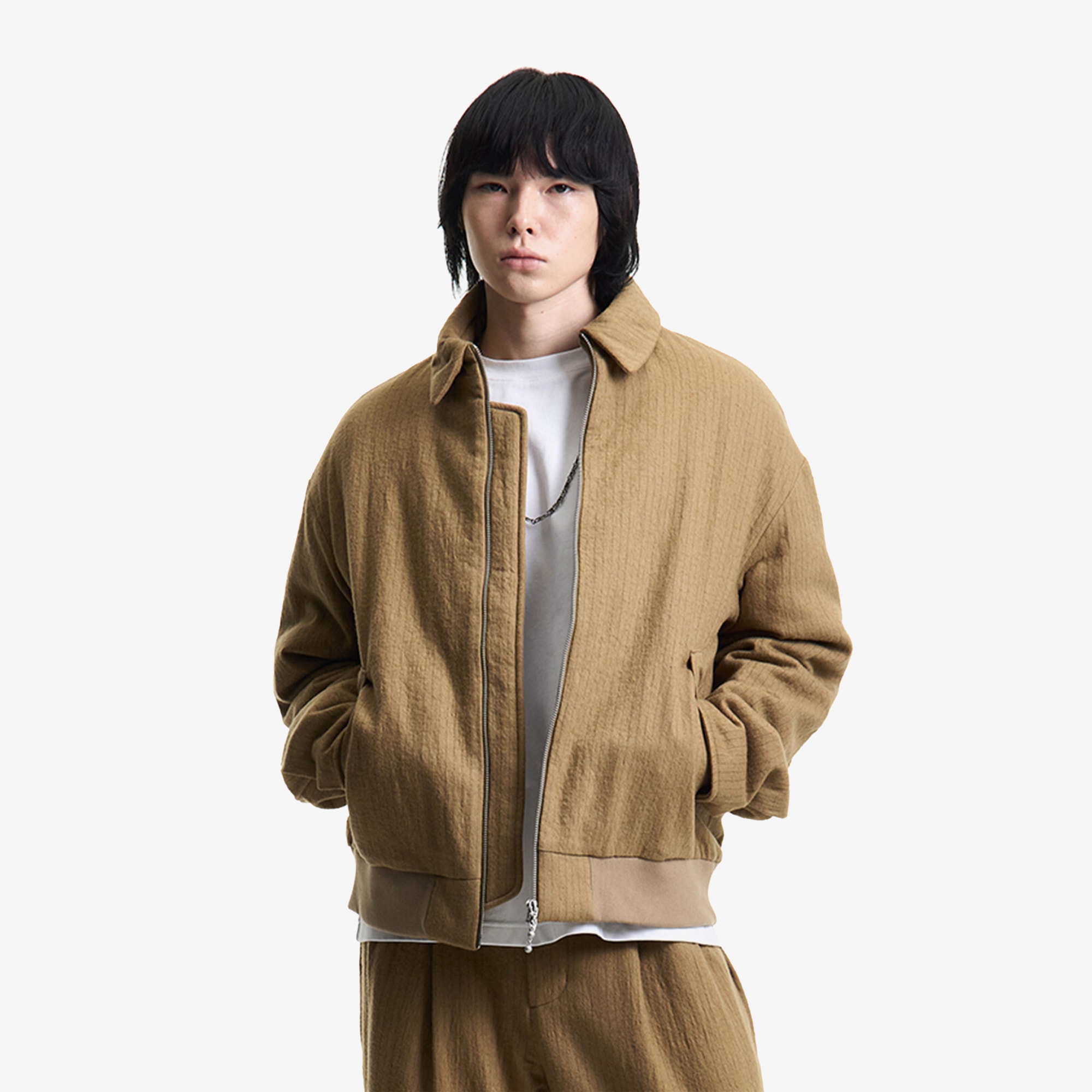 Premium Vintage Woolen Stripe Blouson 'Peanut Brown'