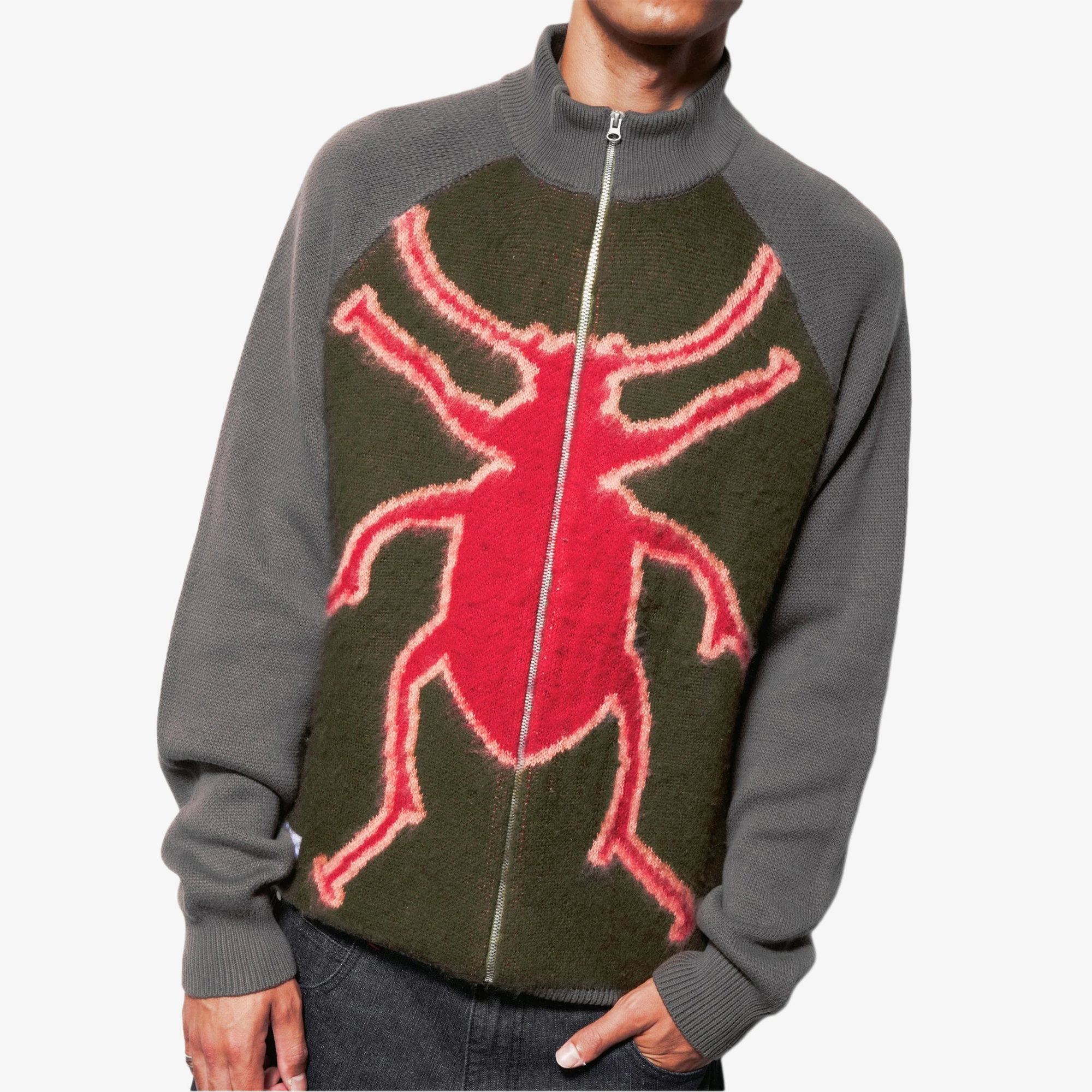 Beetle Zip-Thru Knit Sweater 'Olive'