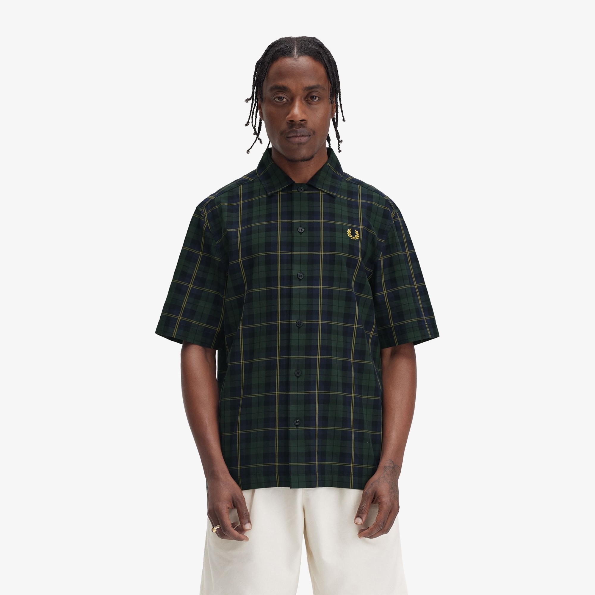 Tartan Twill Short Sleeve Shirt 'Navy'