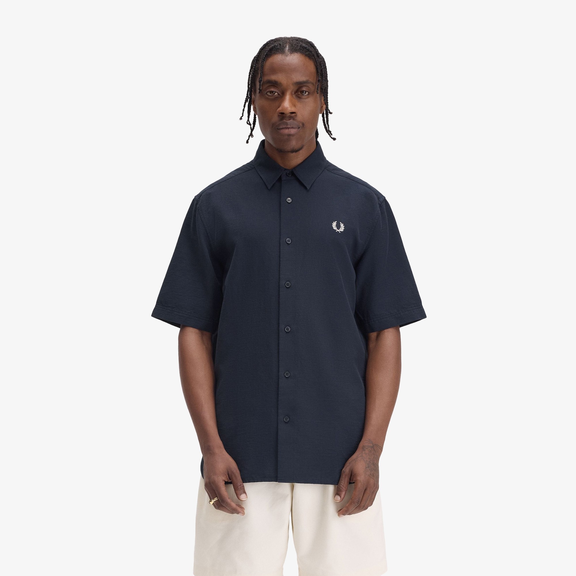 Textured Seersucker Shirt 'Navy'