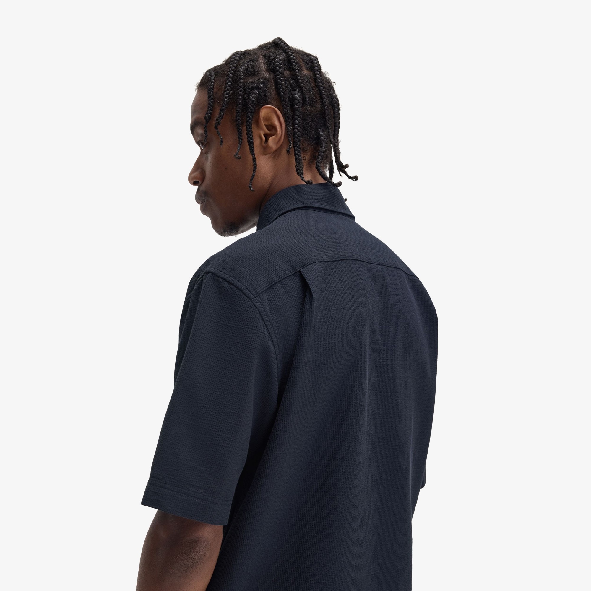 Textured Seersucker Shirt 'Navy'