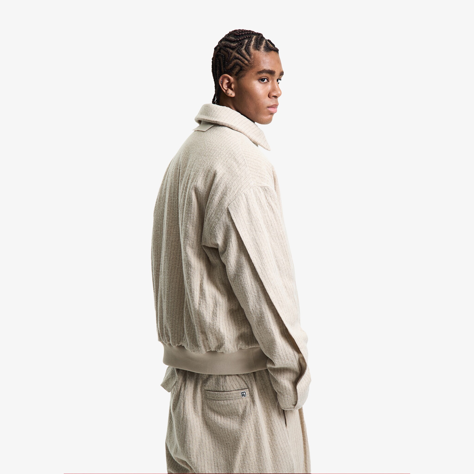 Premium Vintage Woolen Stripe Blouson 'Born White'