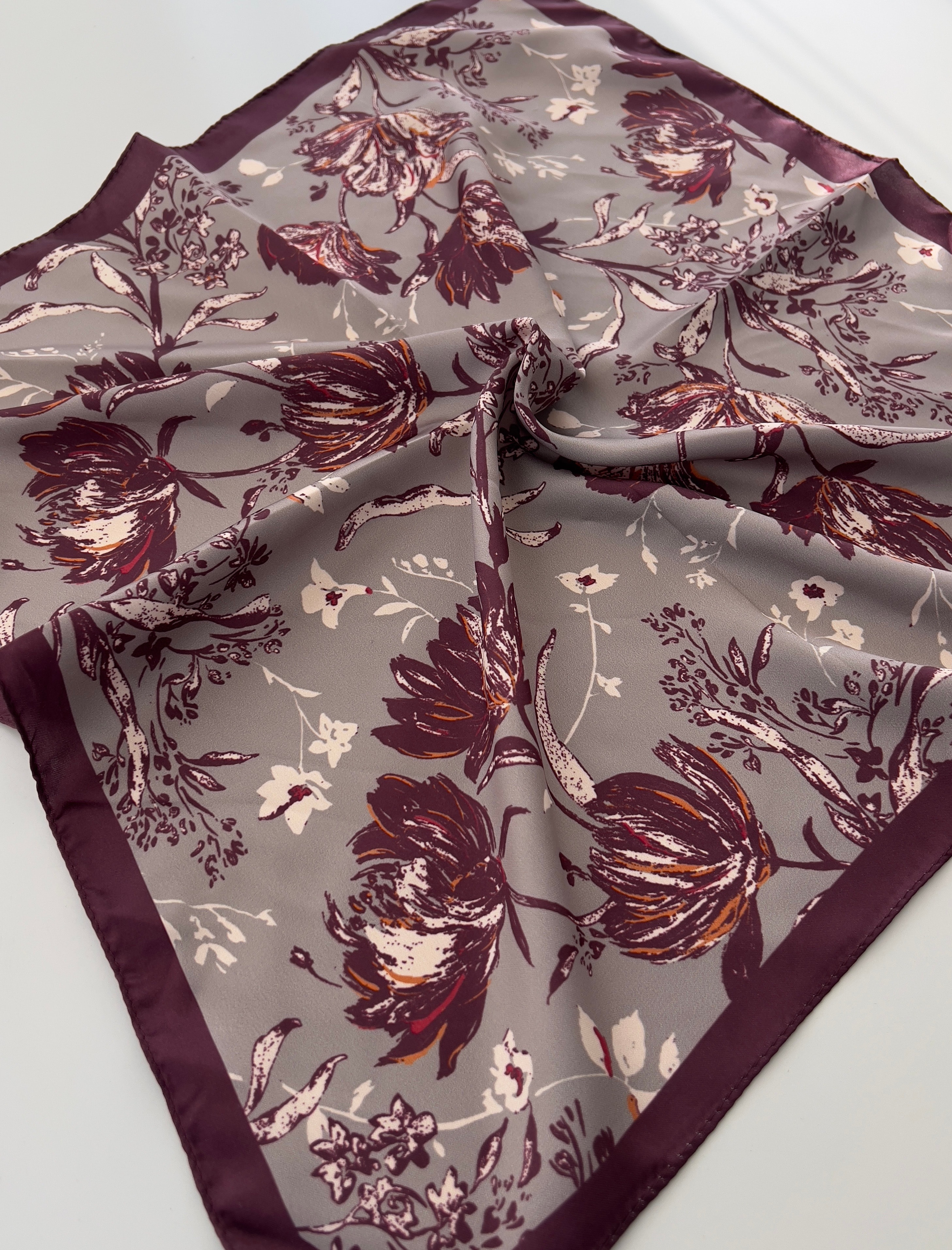 Bordo Gri Desenli Fular Bandana