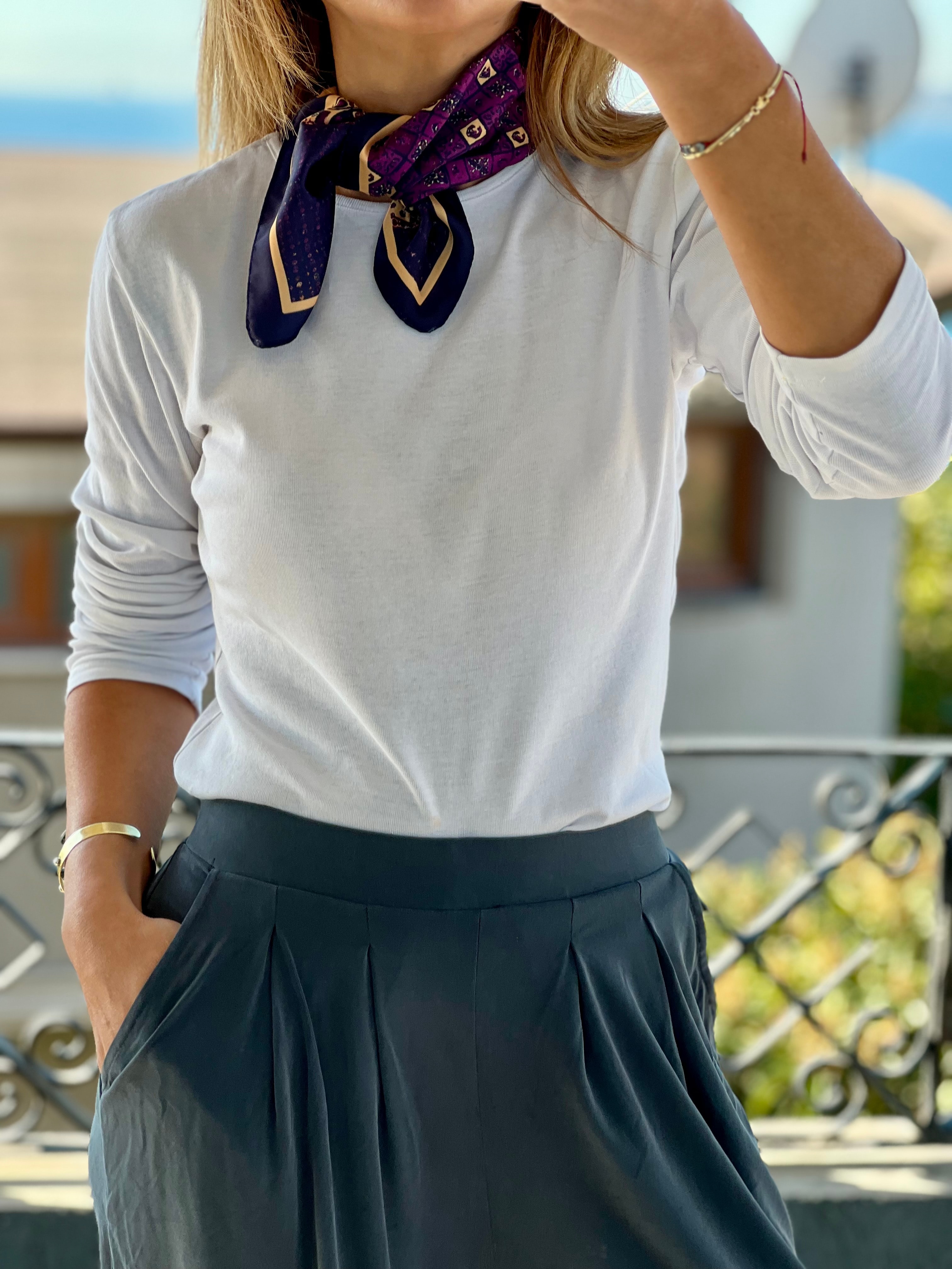 Lacivert Mor Desenli Fular Bandana Giyim Aksesuar