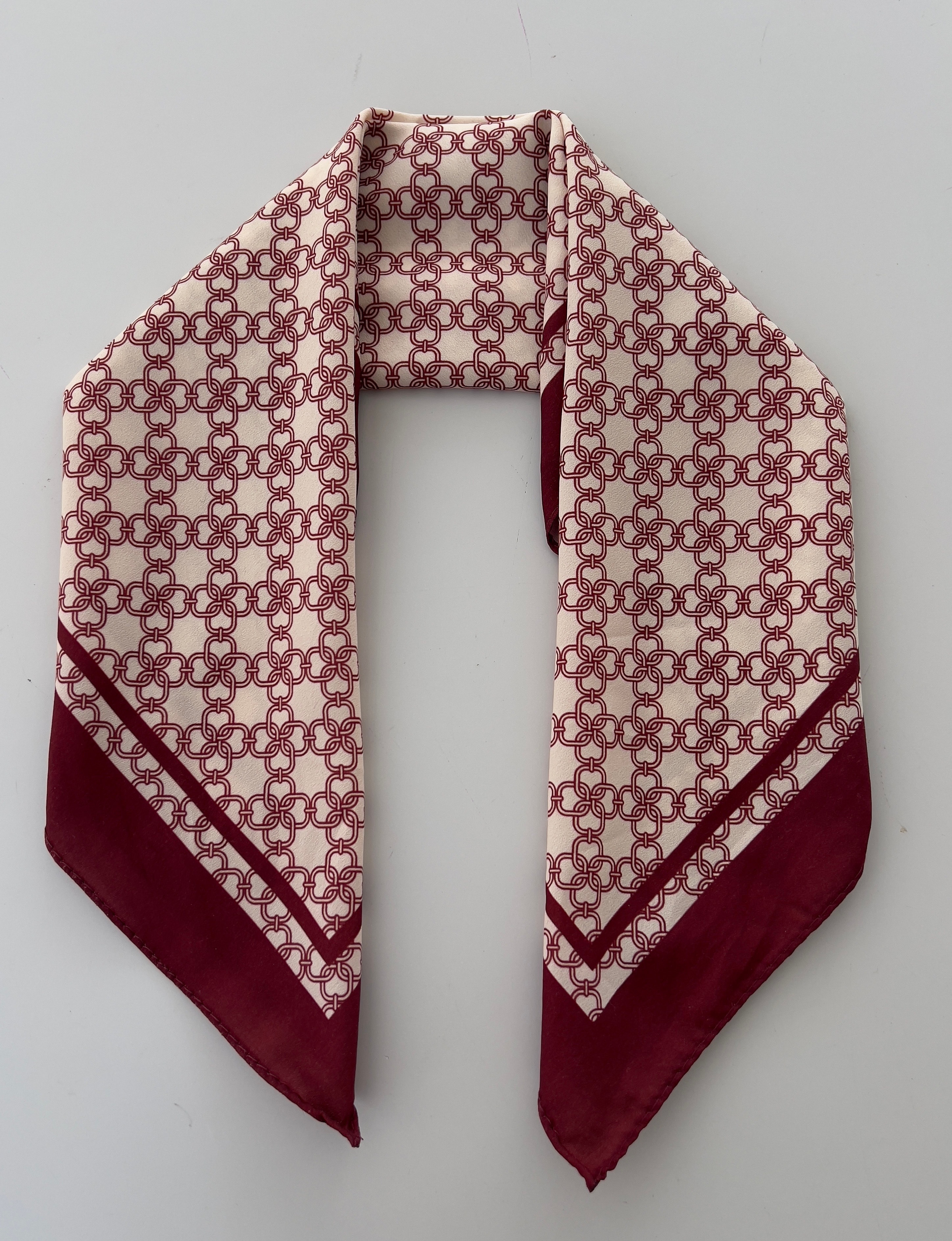 Desenli Bordo Bej Desenli Fular Bandana
