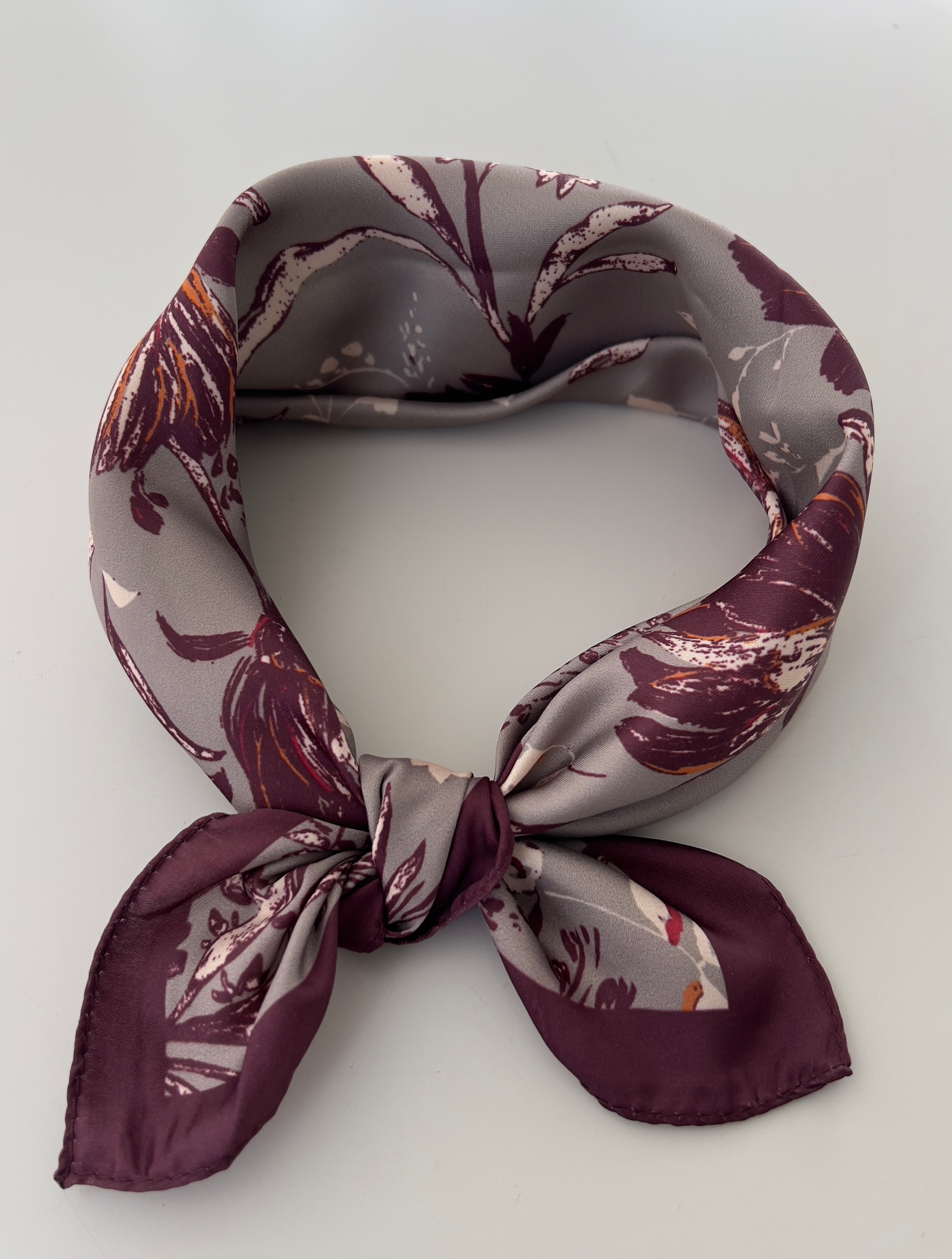 Bordo Gri Desenli Fular Bandana