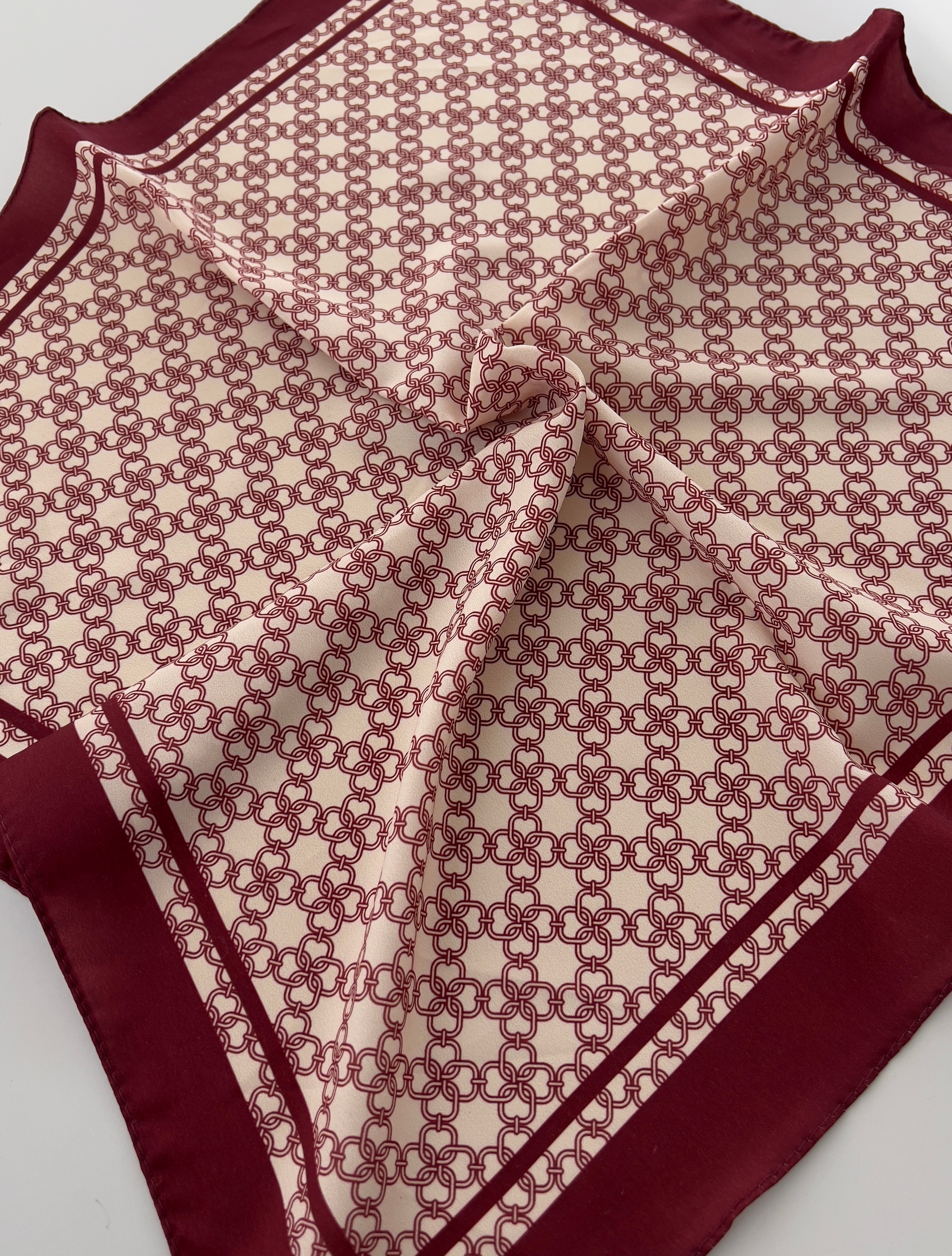 Desenli Bordo Bej Desenli Fular Bandana