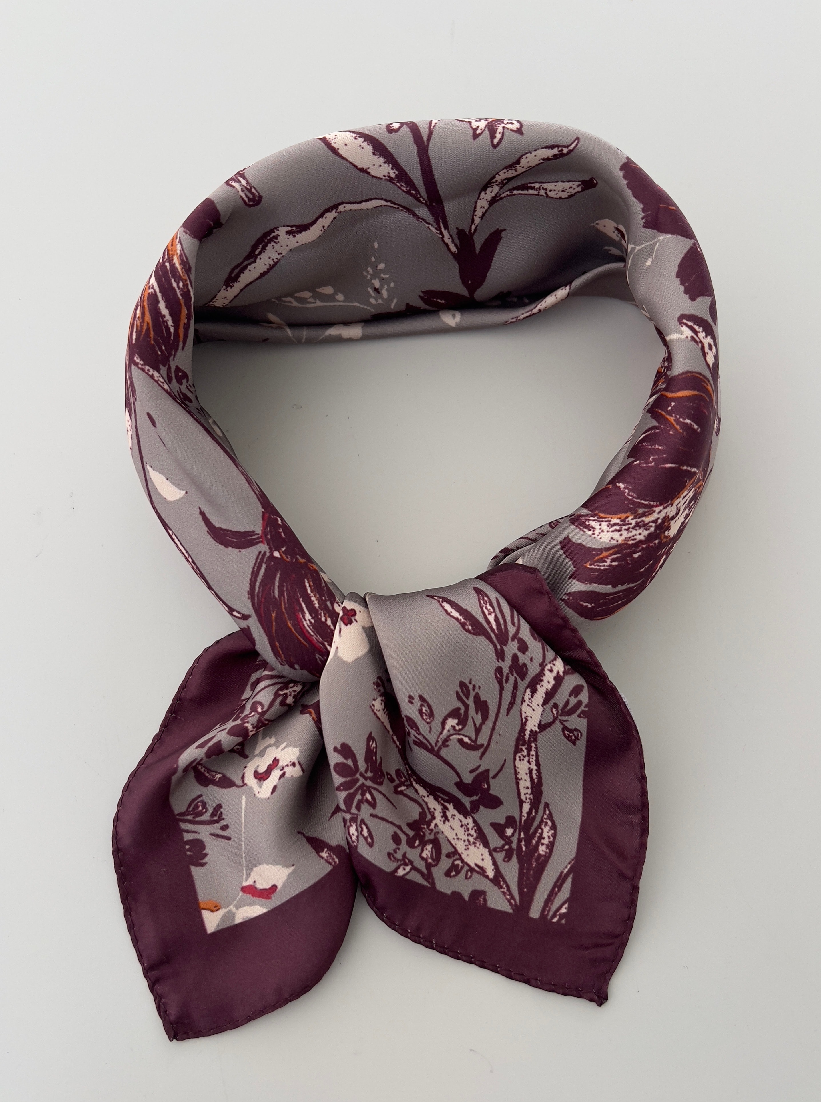 Bordo Gri Desenli Fular Bandana