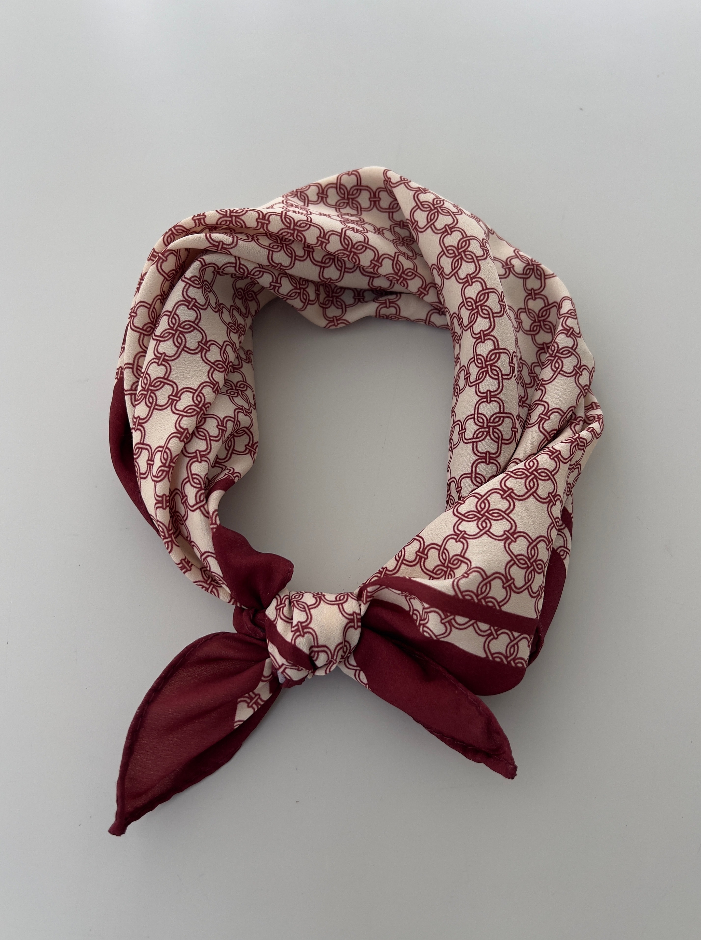 Desenli Bordo Bej Desenli Fular Bandana