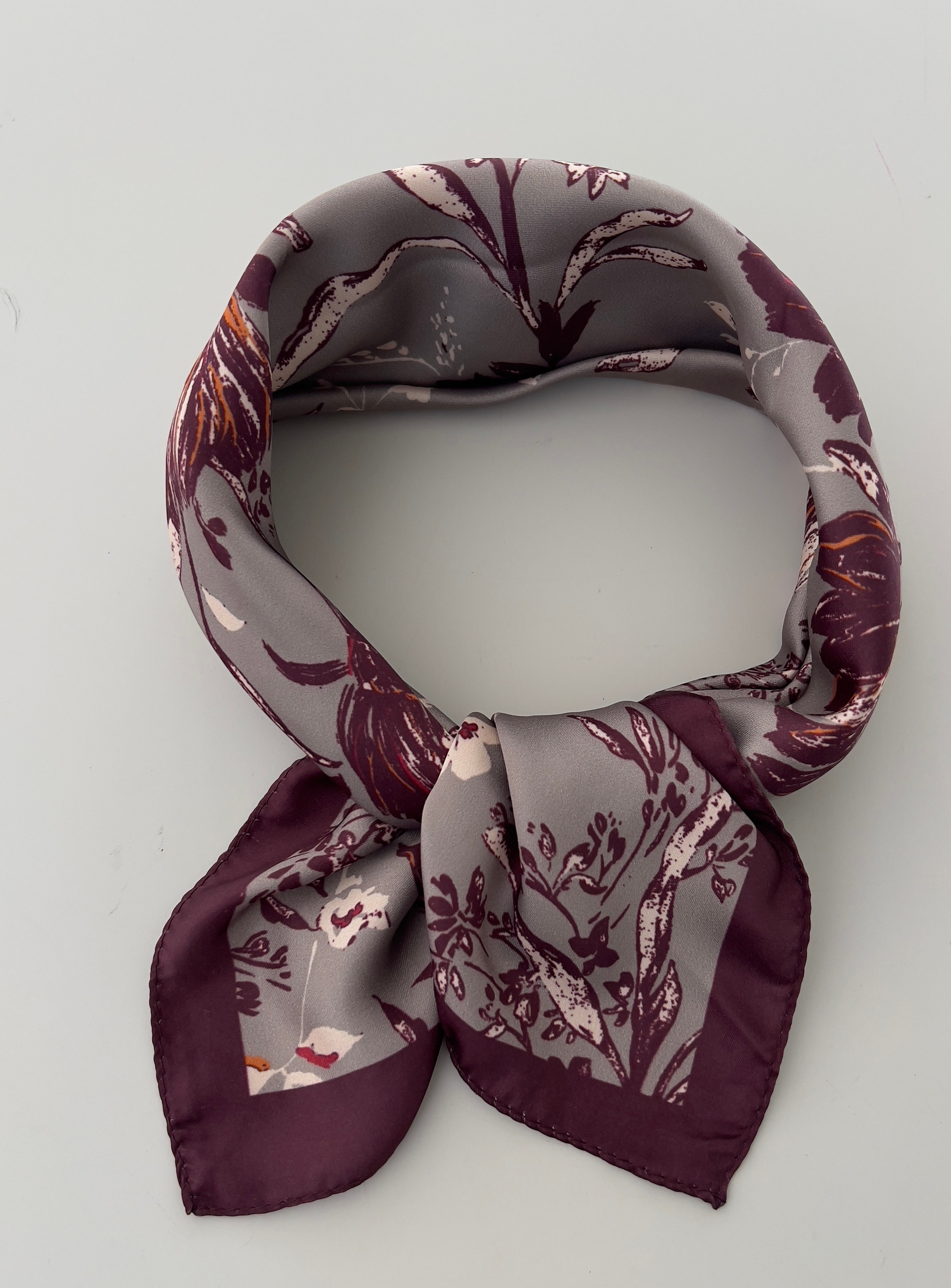 Bordo Gri Desenli Fular Bandana