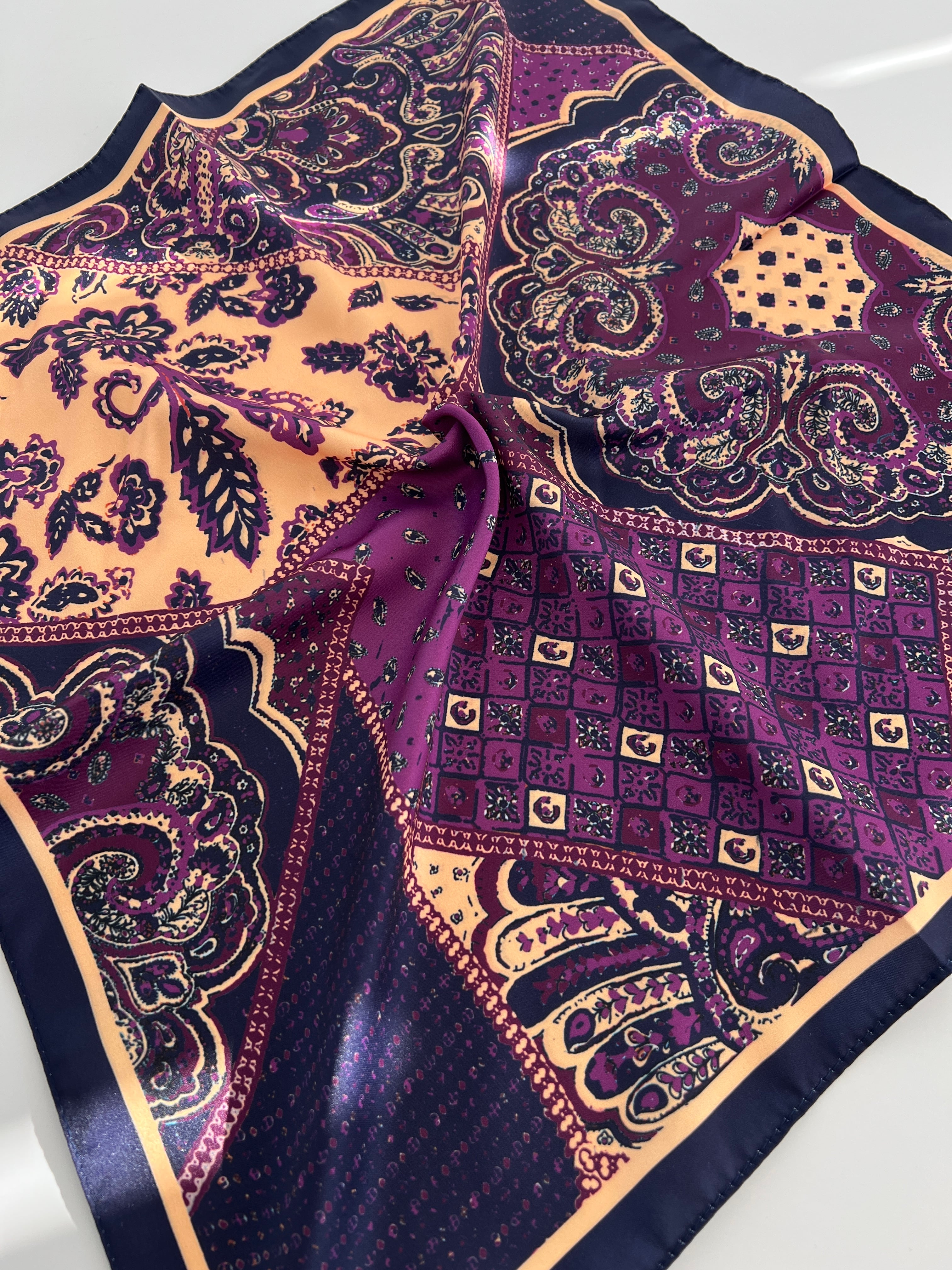 Lacivert Mor Desenli Fular Bandana Giyim Aksesuar