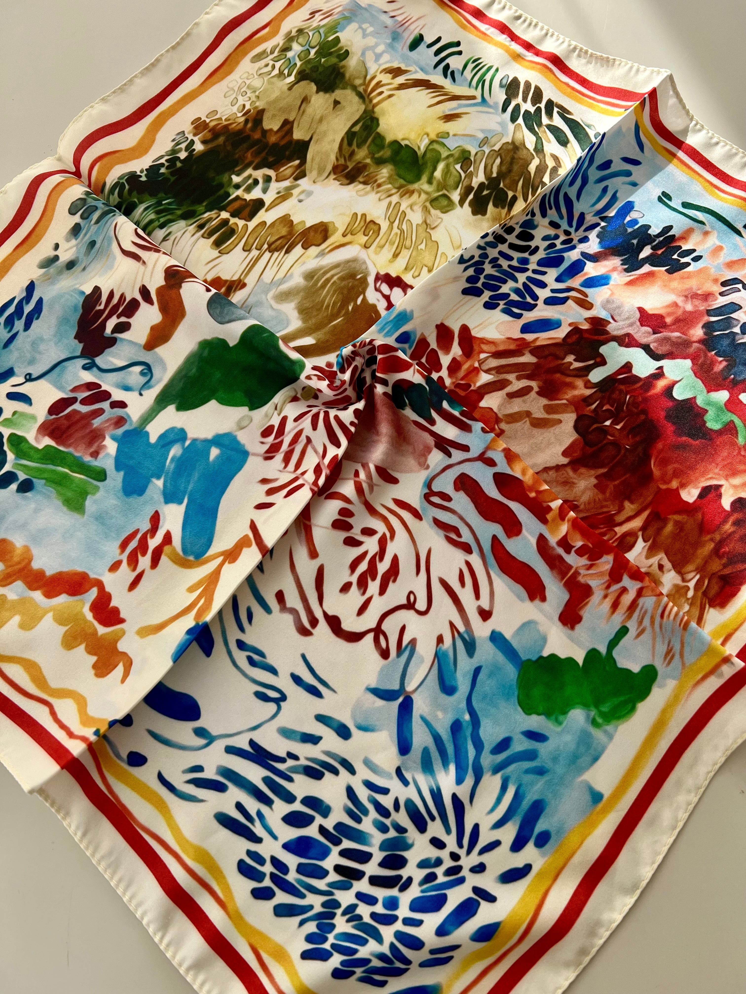 Bej Krem Desenli Fular Bandana