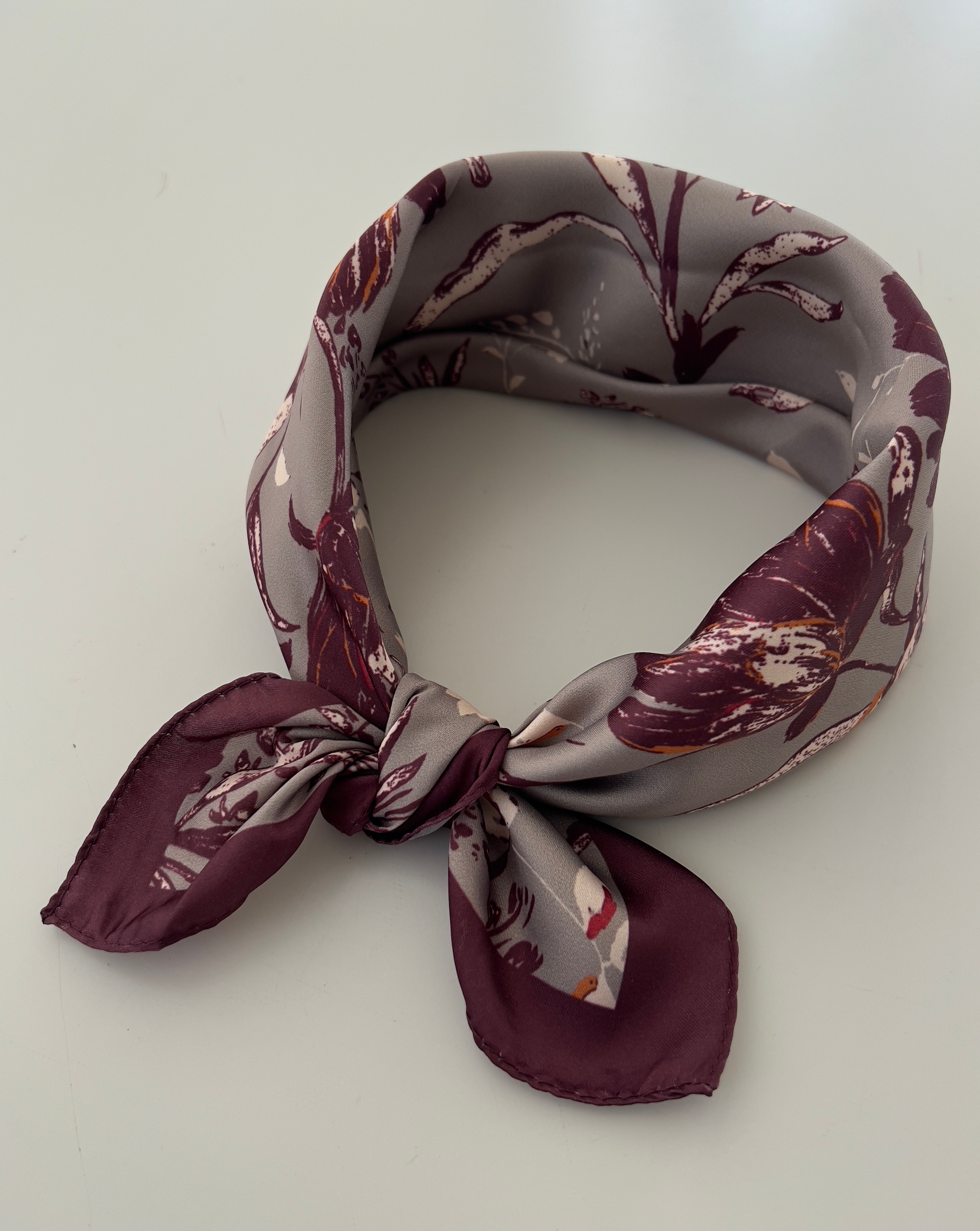 Bordo Gri Desenli Fular Bandana