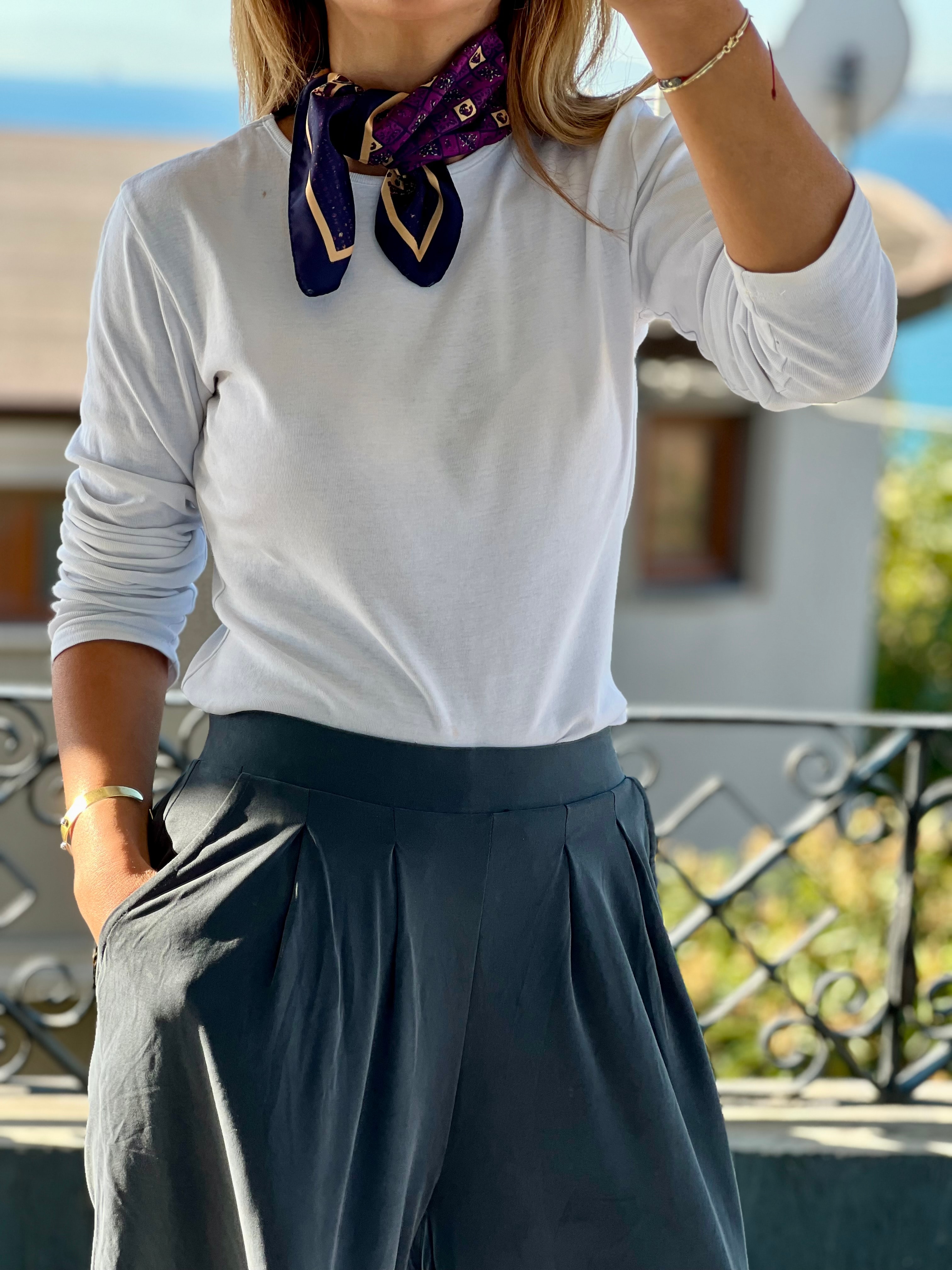 Lacivert Mor Desenli Fular Bandana Giyim Aksesuar