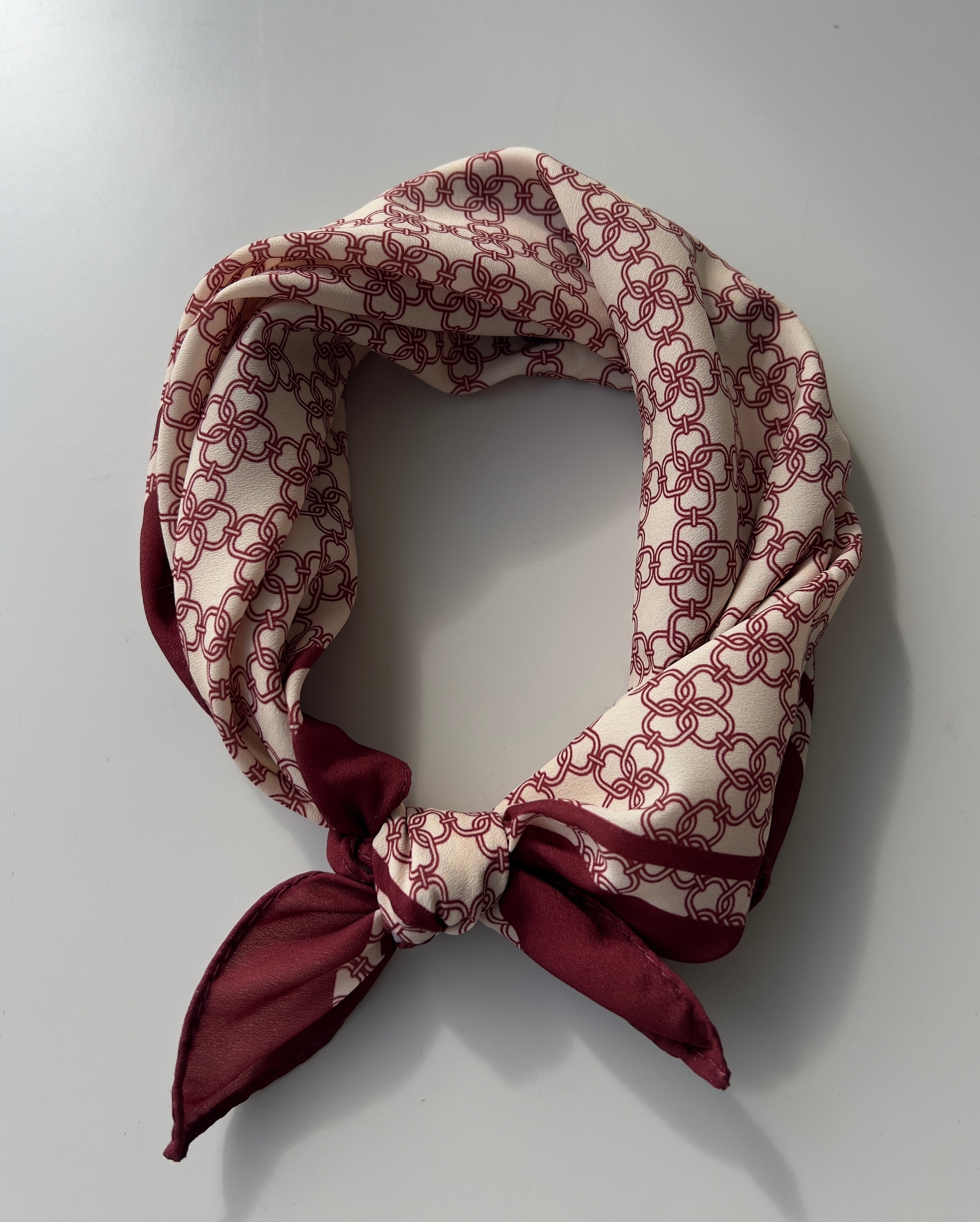 Desenli Bordo Bej Desenli Fular Bandana