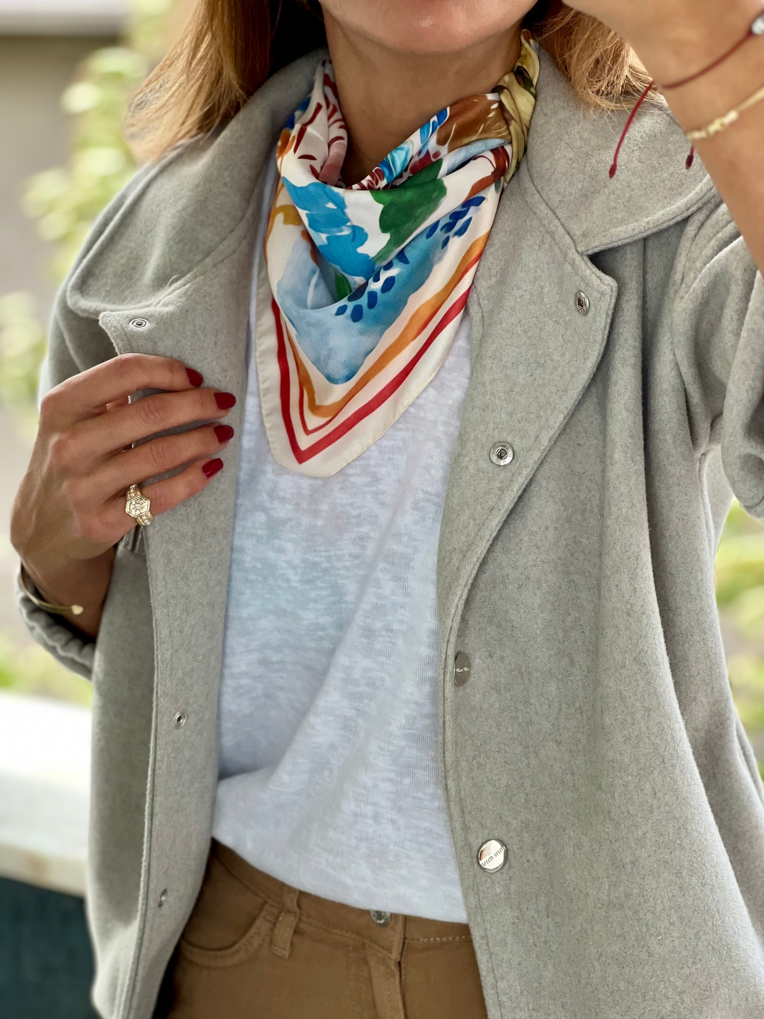 Bej Krem Desenli Fular Bandana