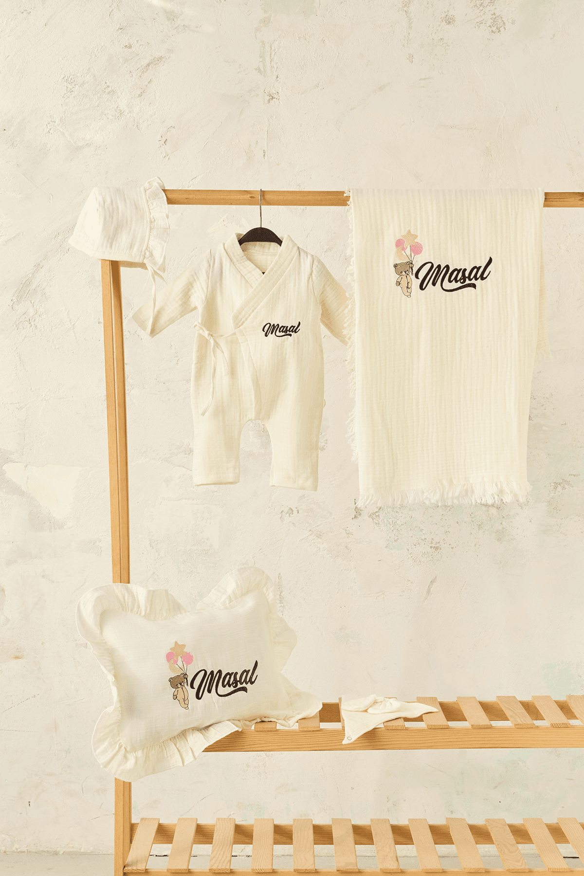 Bear Önden Bağlamalı Müslin 6'lı Hastane Çıkışı Set