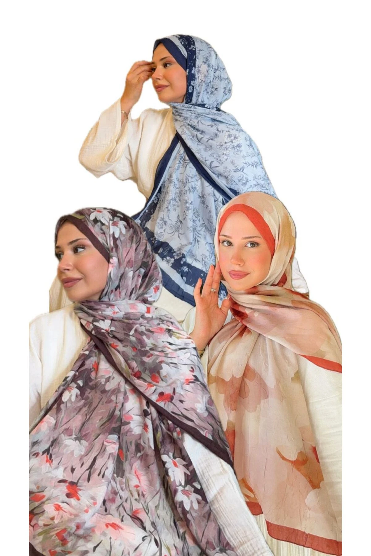 Şal Seti 3lü Kutulu Şal Hediye Seti  - mavi kiremit kahve