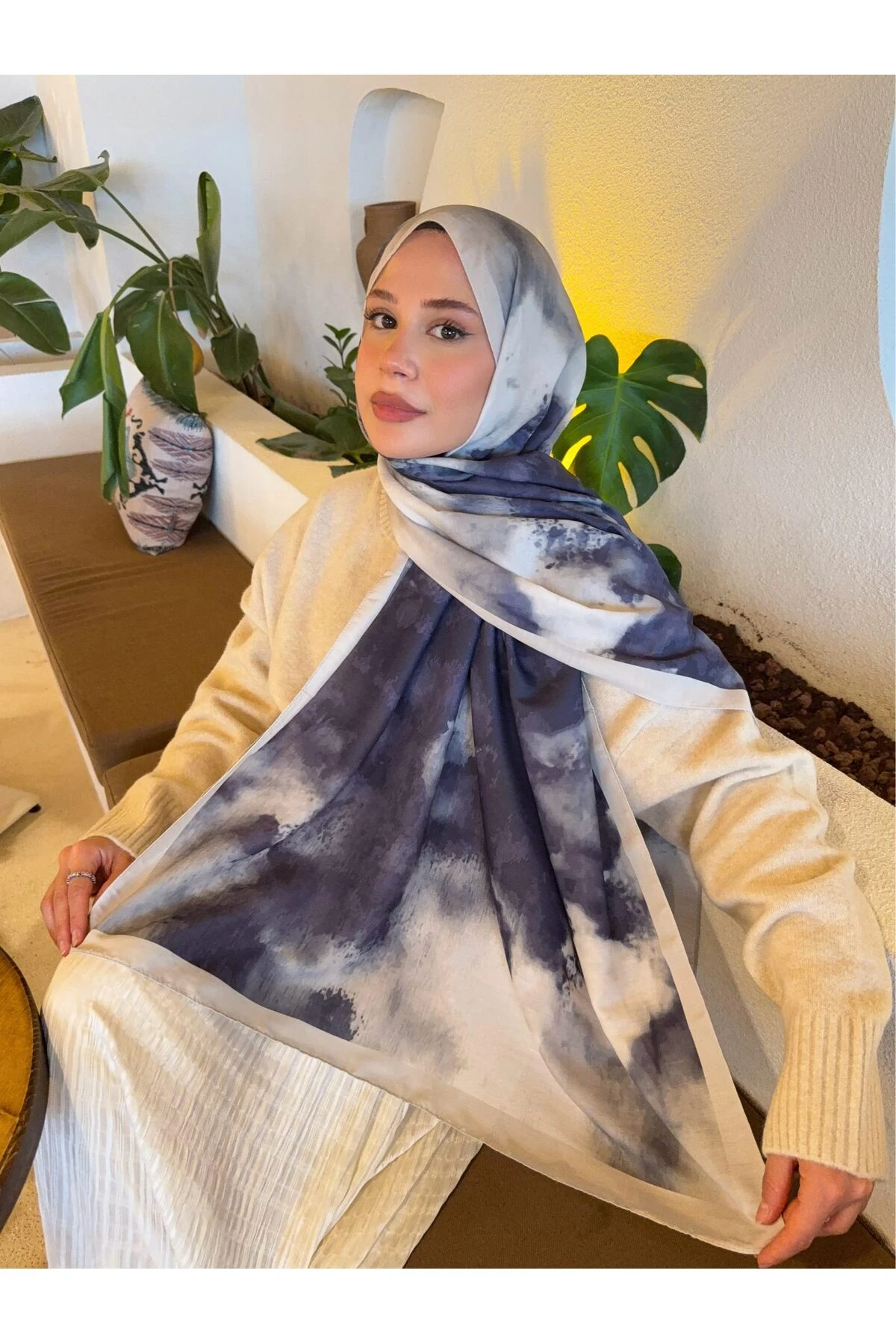 Degrade Pamuk Soft Şal   - lacivert-gri