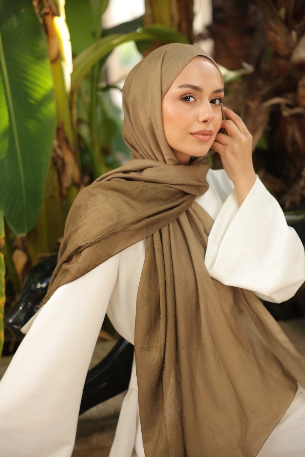 Degrade İki Renkli Bambu Kraş Şal Tok Duran Kadın Şal Haki