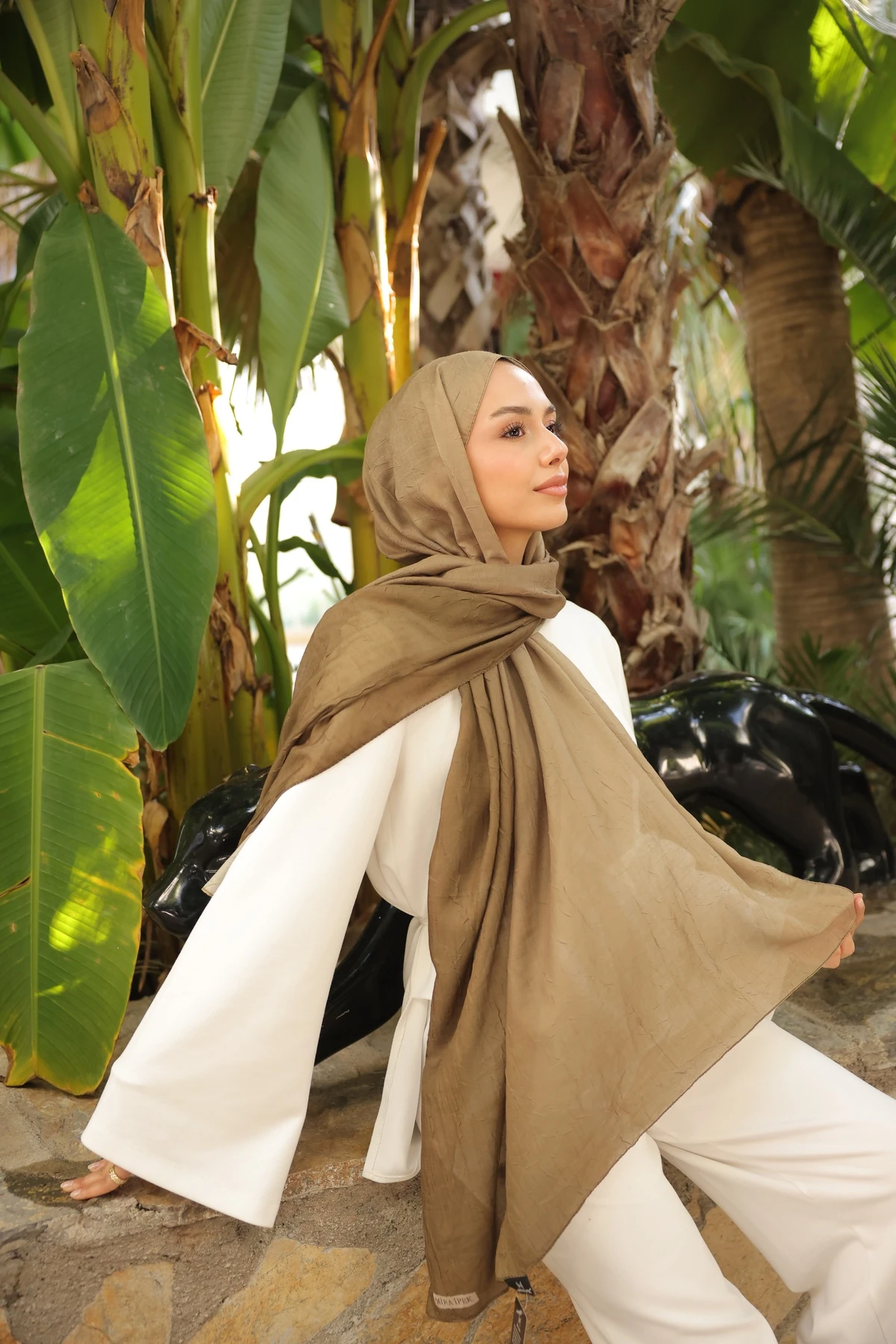 Degrade İki Renkli Bambu Kraş Şal Tok Duran Kadın Şal Haki