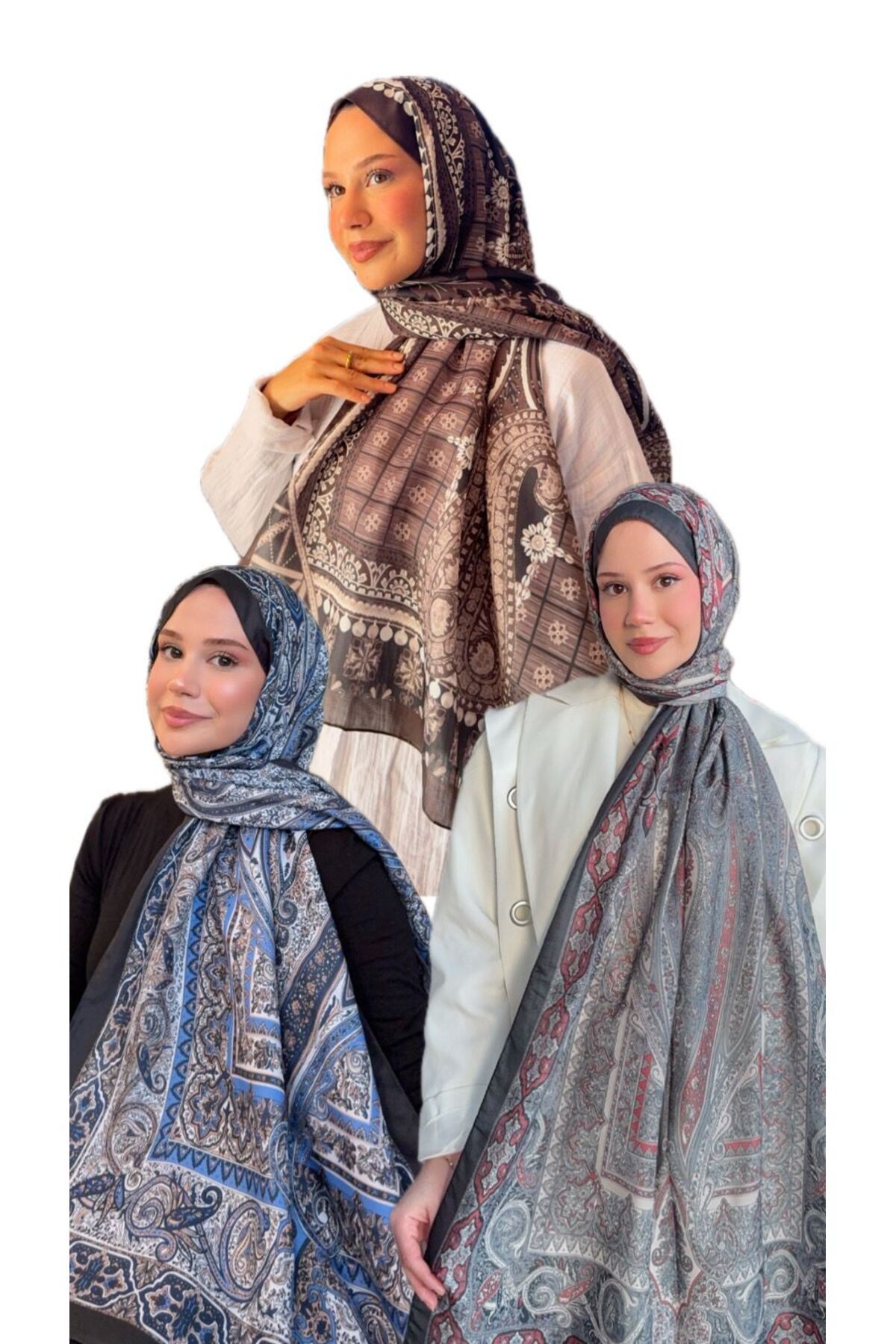 Şal Seti 3lü Kutulu Şal Hediye Seti  - bordo mavi kahve