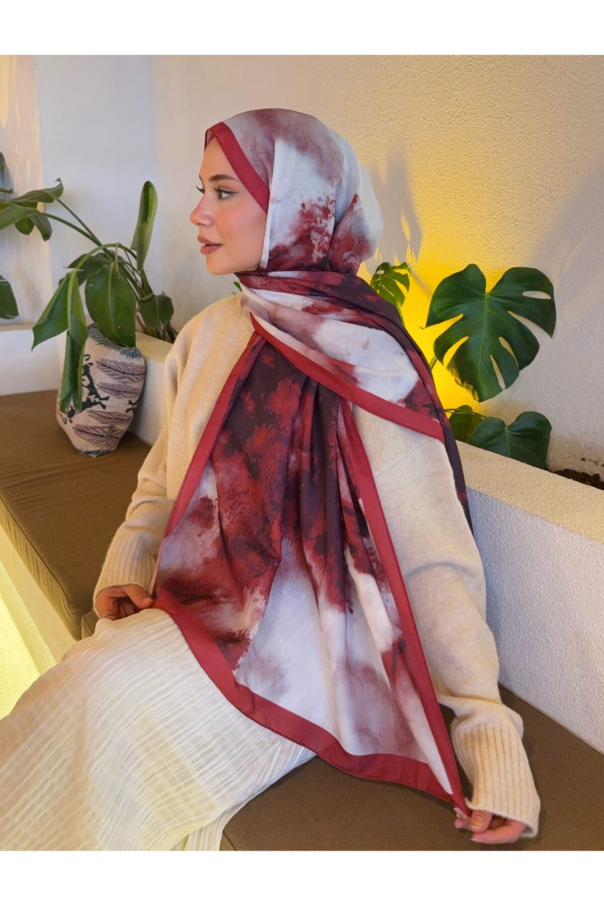 Degrade Pamuk Soft Şal   - bordo degrade