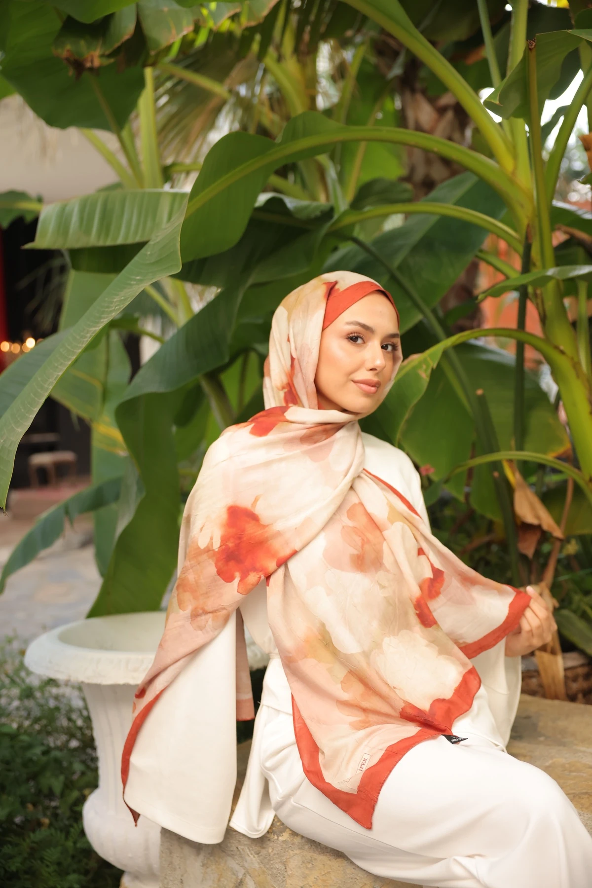 Degrade İki Renkli Bambu Kraş Şal Tok Duran Kadın Şal Haki - kiremit