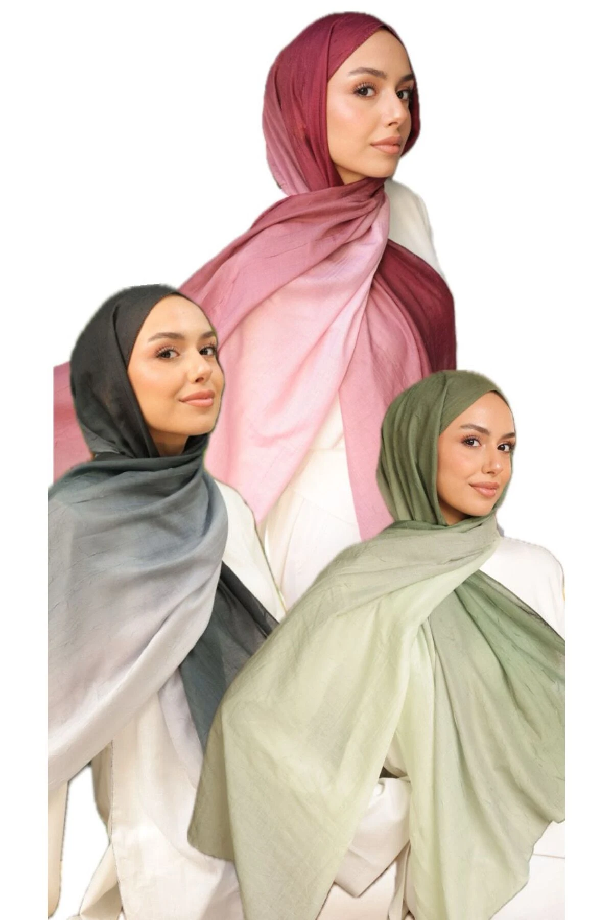 Şal Seti 3lü Kutulu Şal Hediye Seti  - pembe yeşil siyah