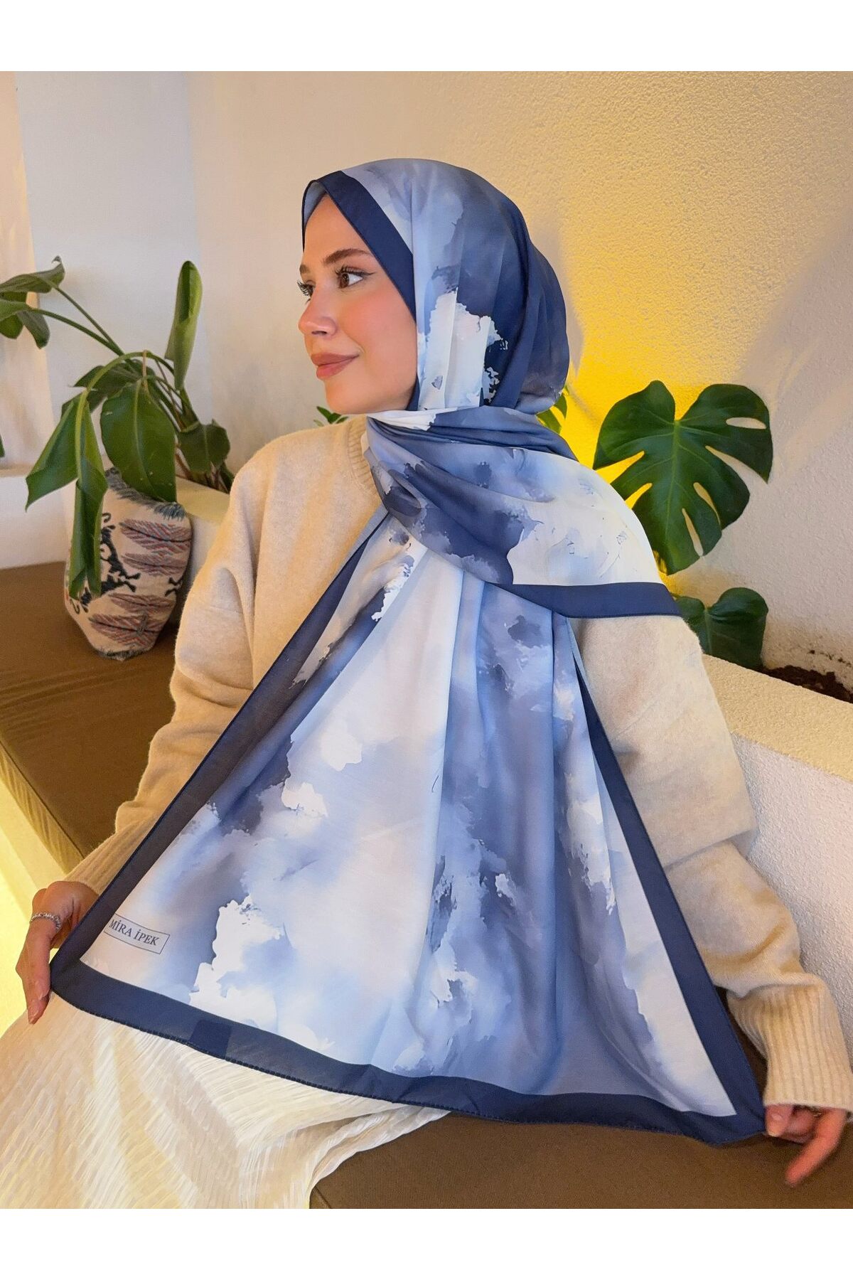 Degrade Pamuk Soft Şal   - lacivert-degrade