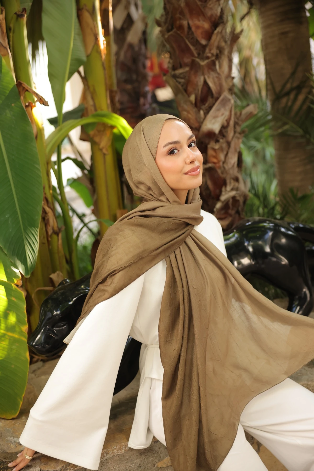 Degrade İki Renkli Bambu Kraş Şal Tok Duran Kadın Şal Haki