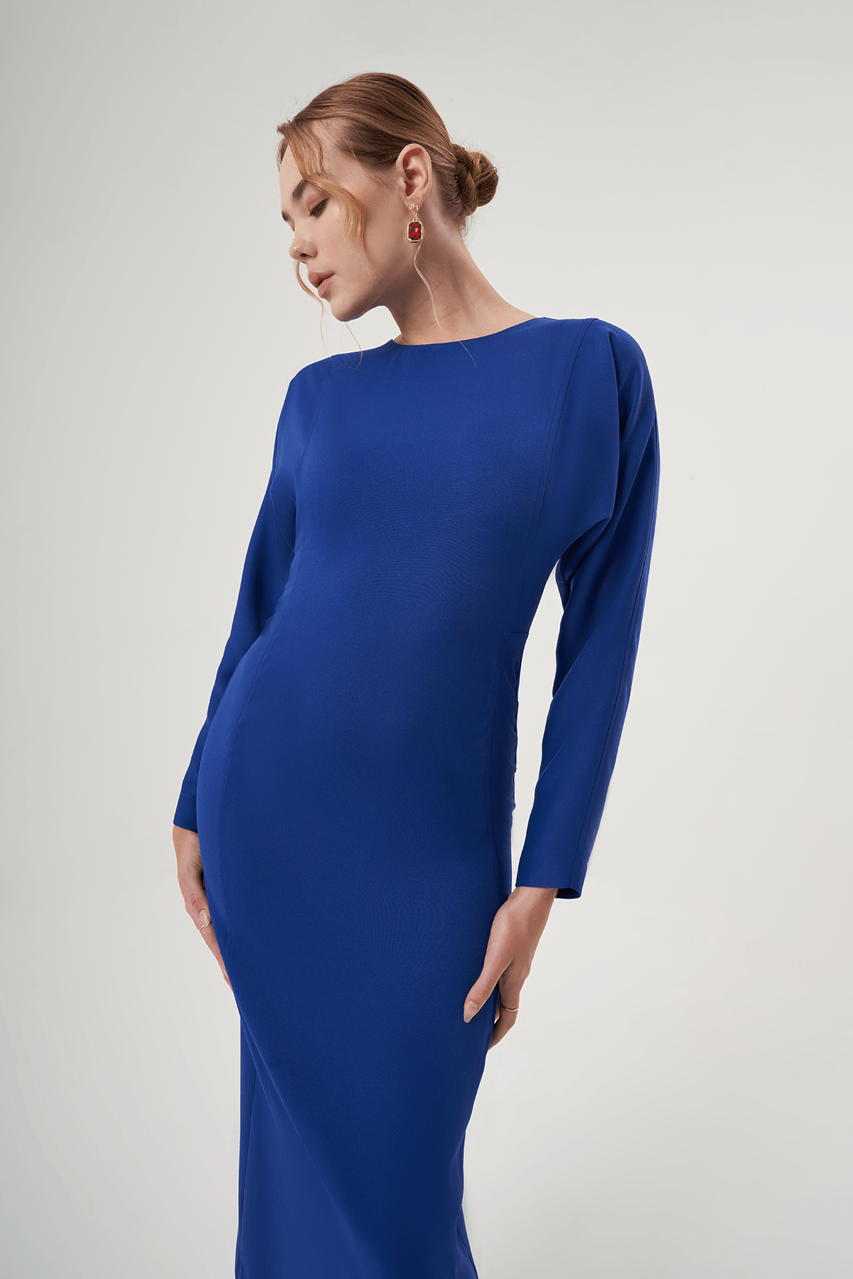 Uzun Kollu Fularlı Elbise 2039