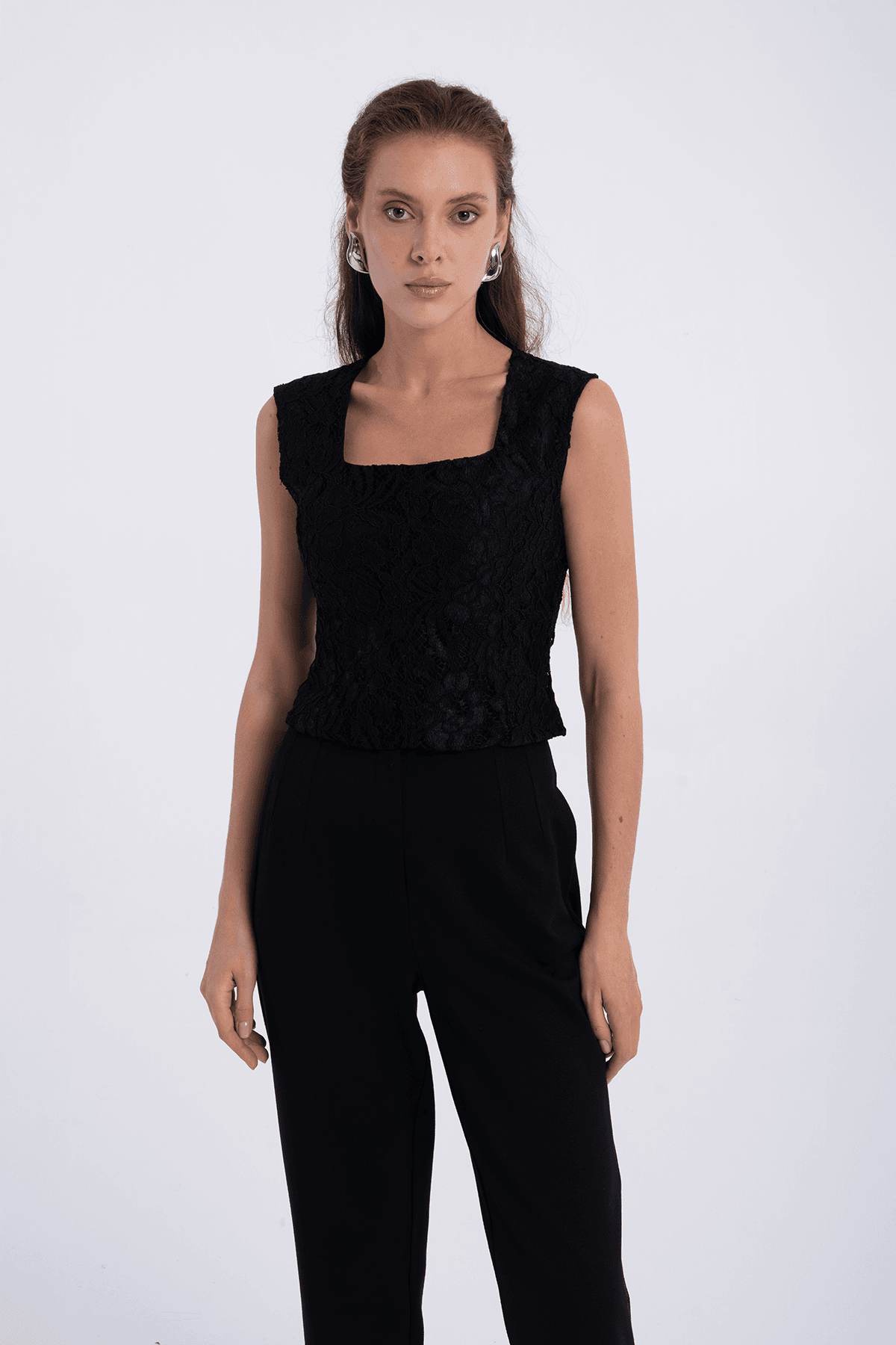 Dantel Crop Bluz 3920 - SİYAH