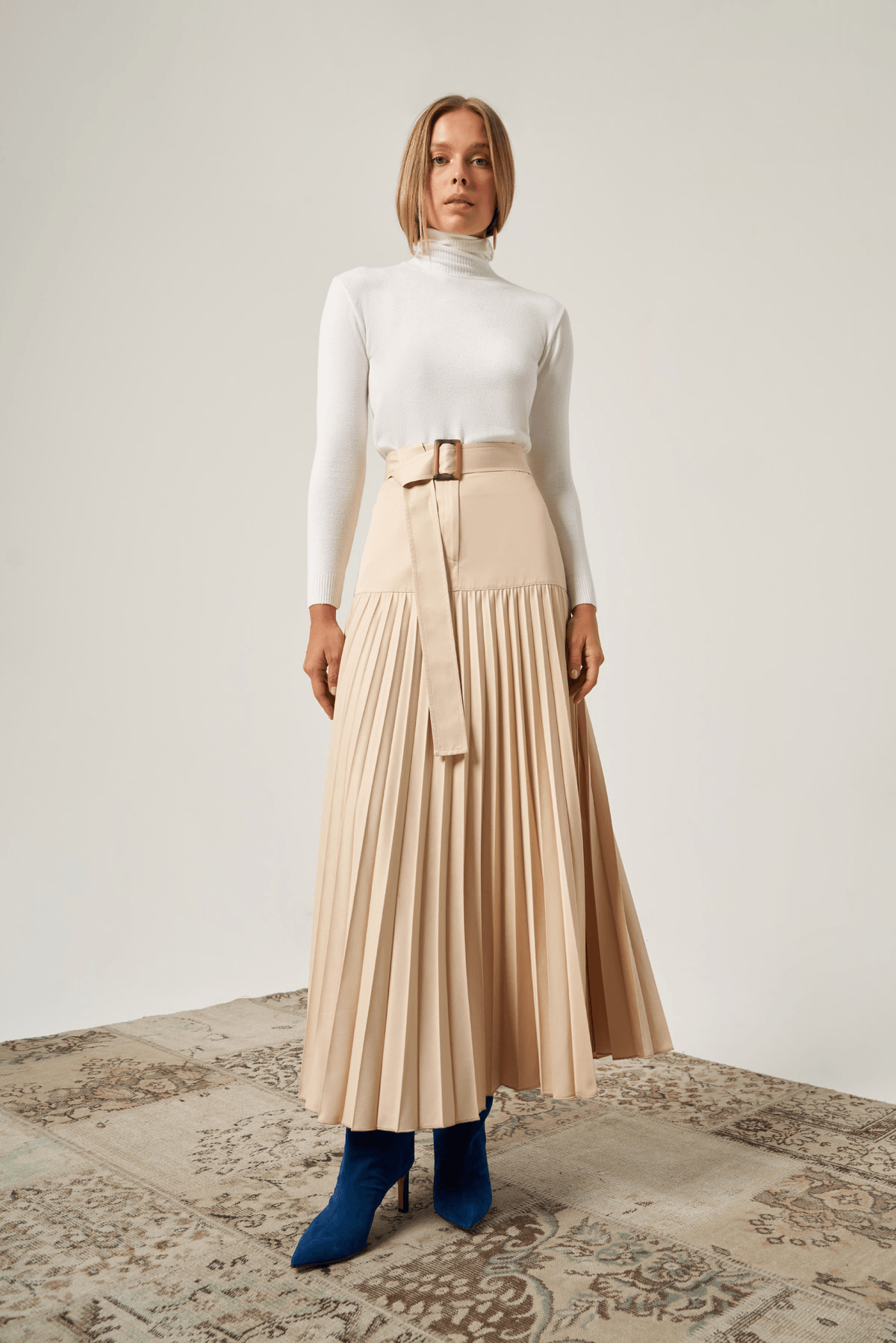 Pamuklu Piliseli Kemerli Etek 4801