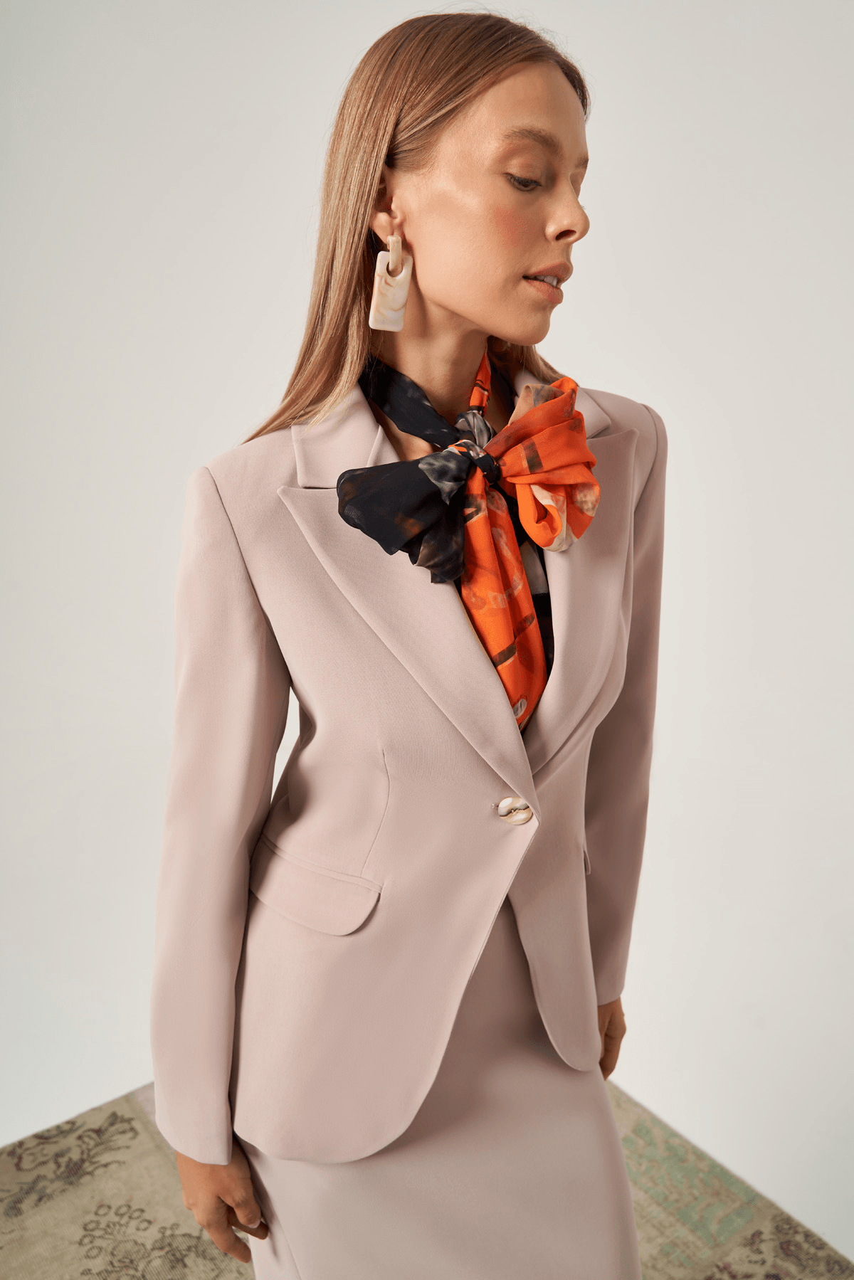 Fularlı Krep Blazer Ceket 6824