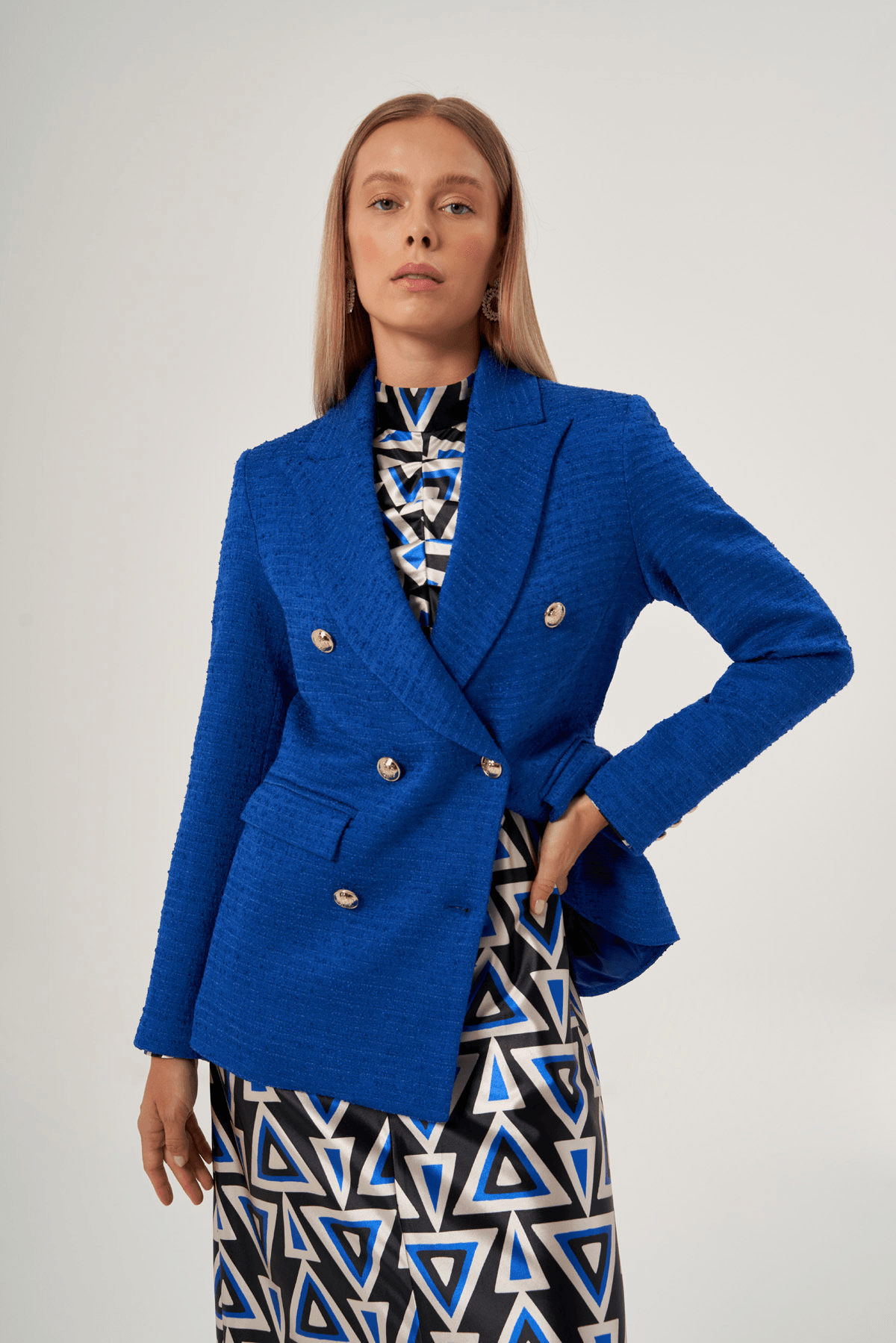 Dokulu Kruvaze Düğmeli Ceket 6610