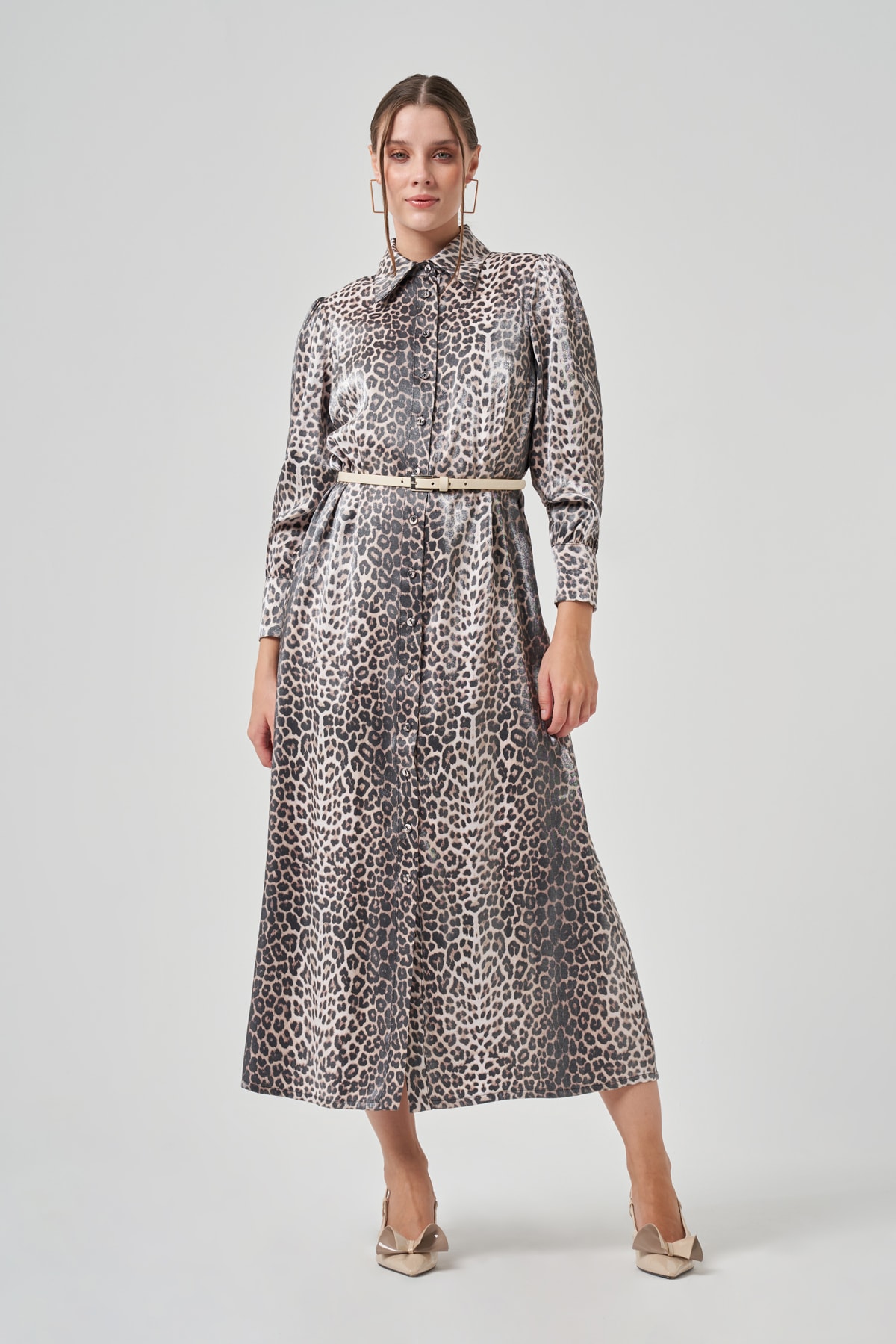 Leopar Desenli Gömlek Elbise 2021