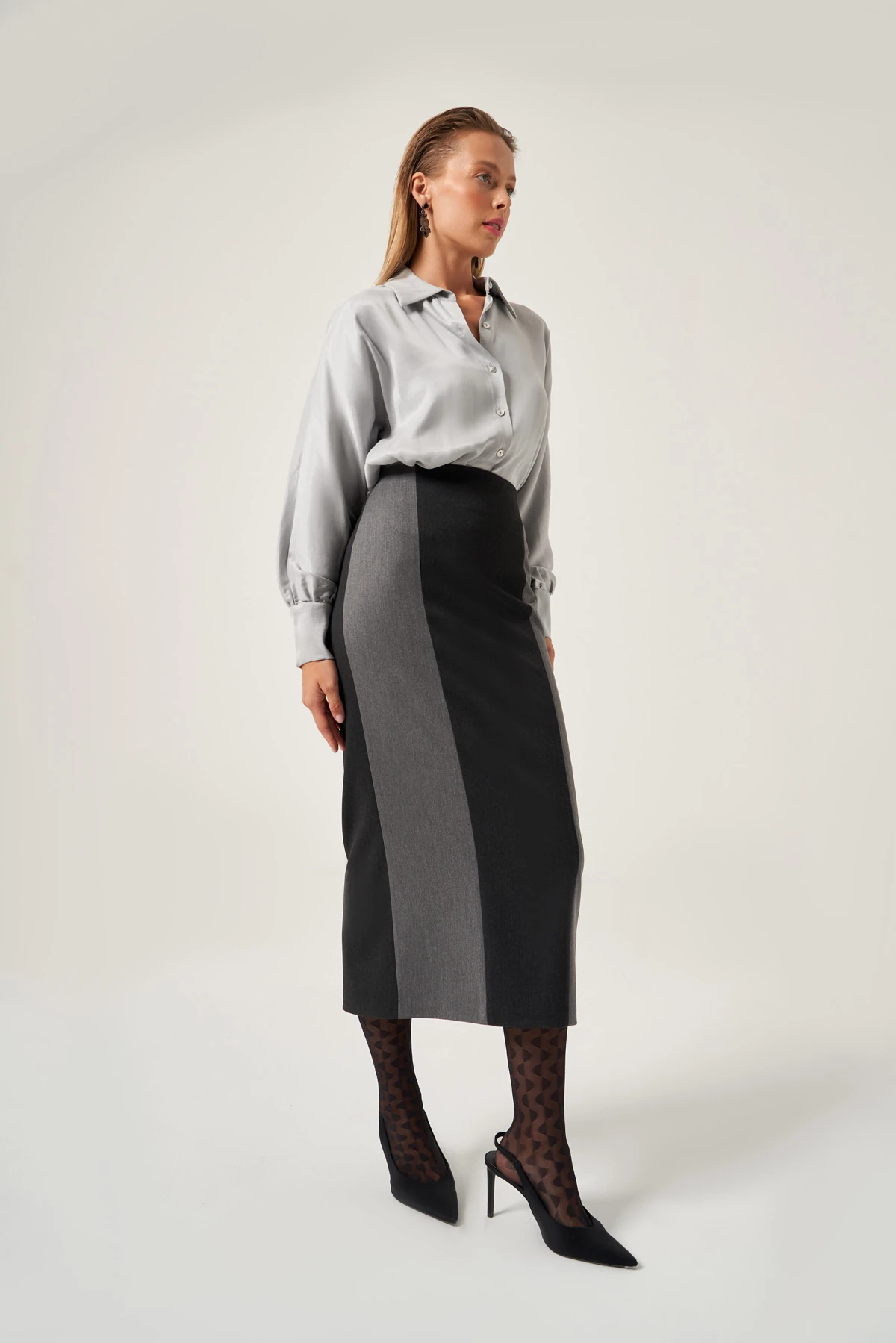 Gabardin İki Renkli Kalem Etek 8806S