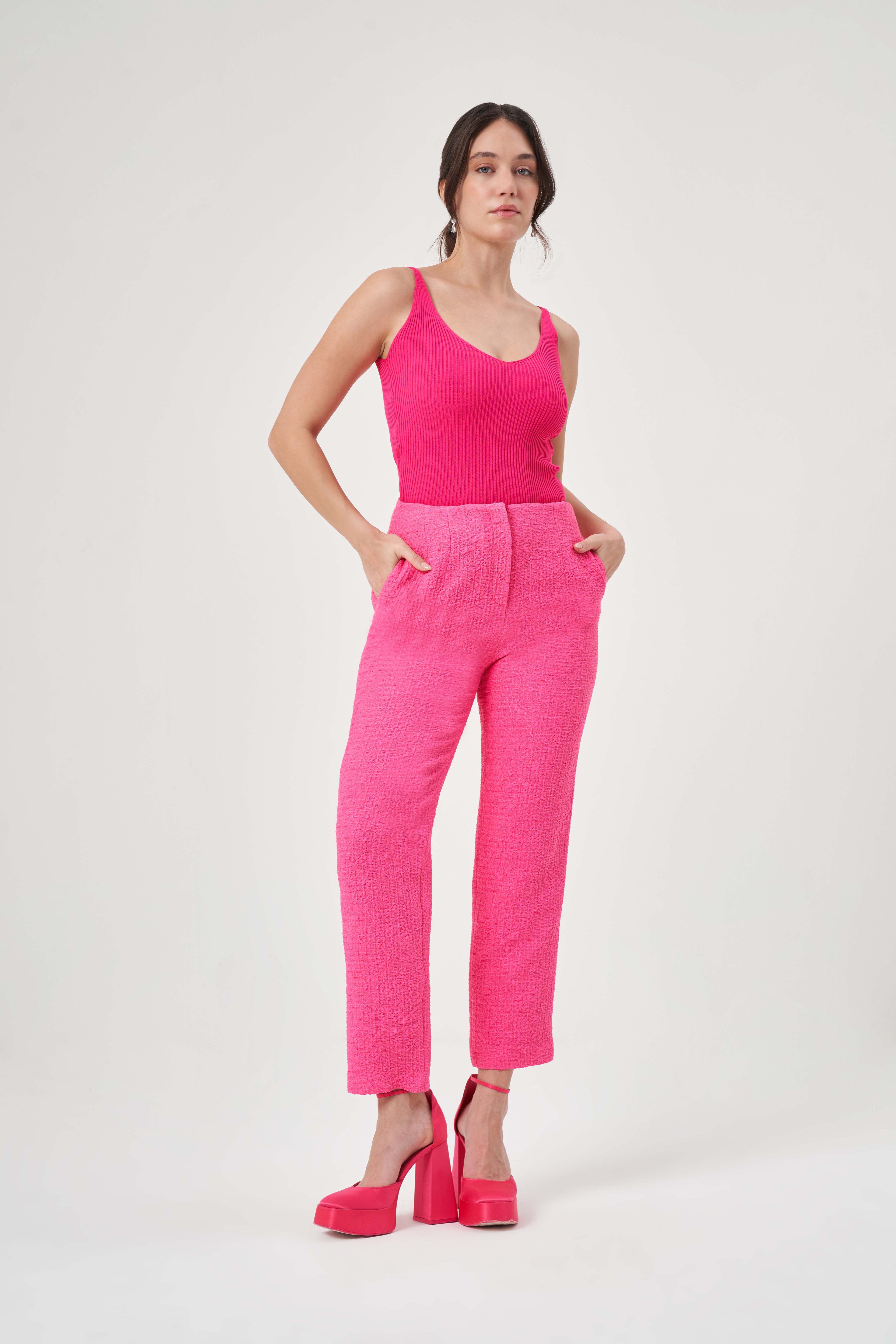 Havuç Kesim Yüksek Bel Pantolon 5726 - PEMBE