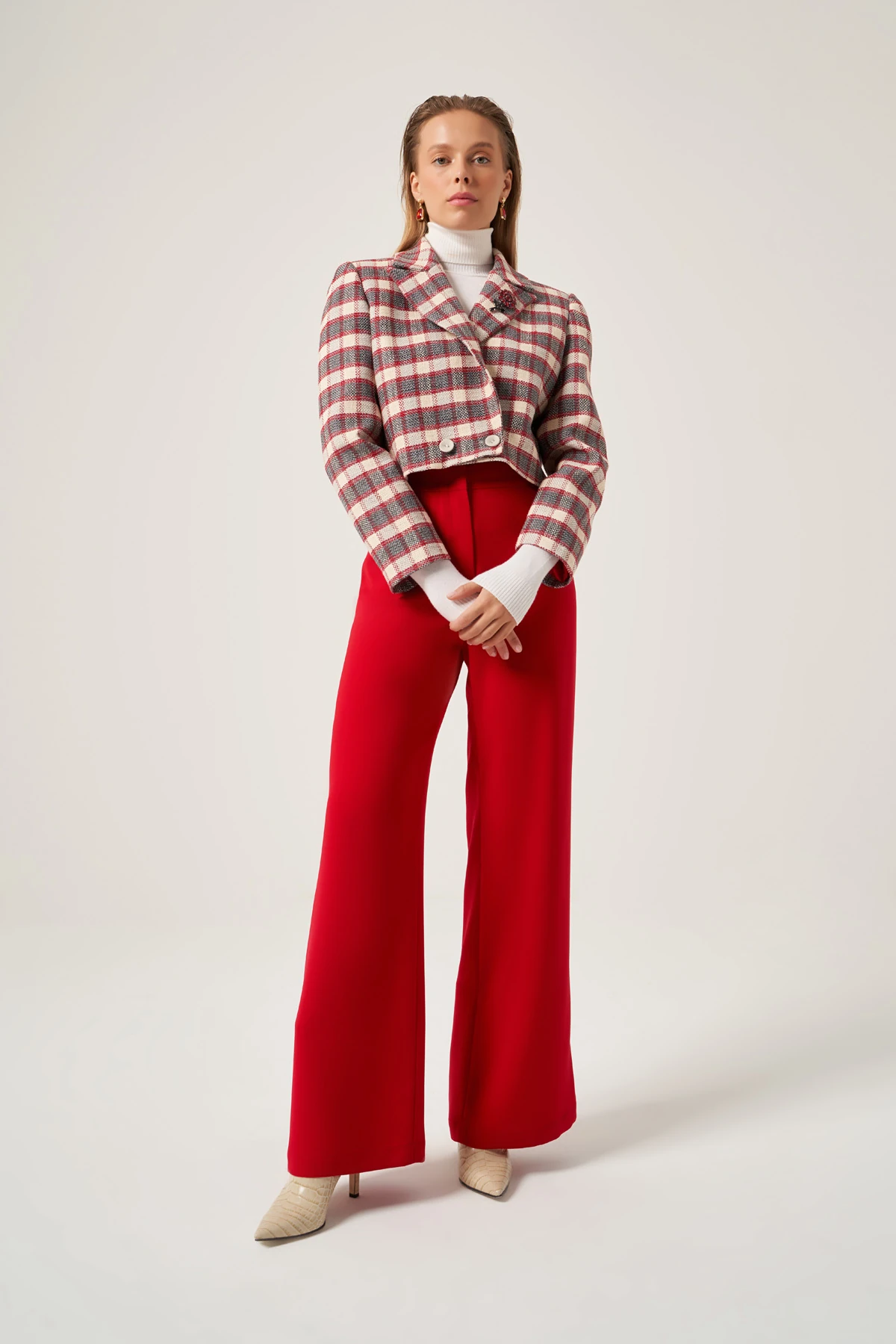 Geniş Paçalı Krep Pantolon 5603 - KIRMIZI