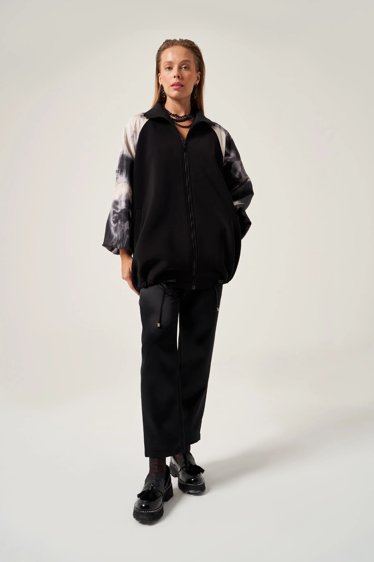 Batik Desenli Oversize Bomber Mont 1804