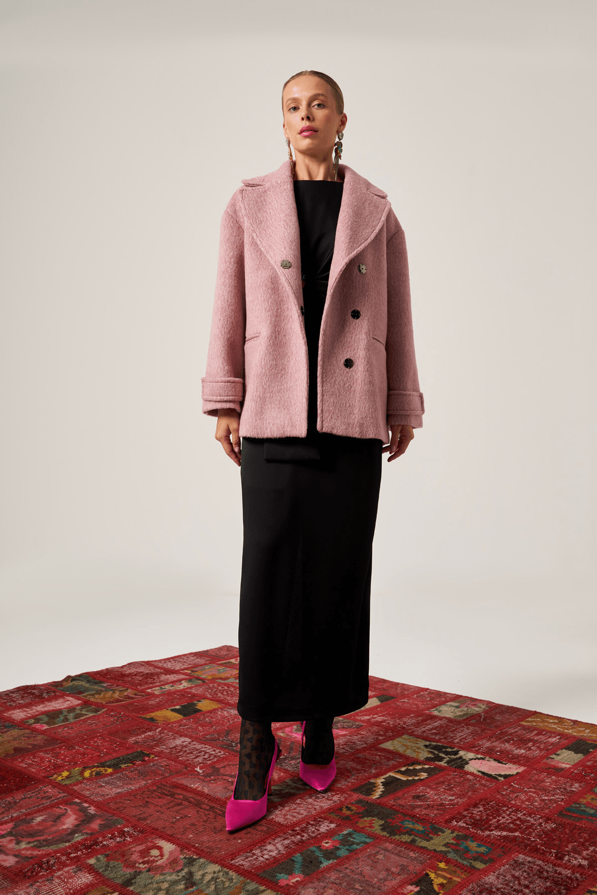 Kaşe Yün Oversize Kısa Kaban 1616 - PUDRA