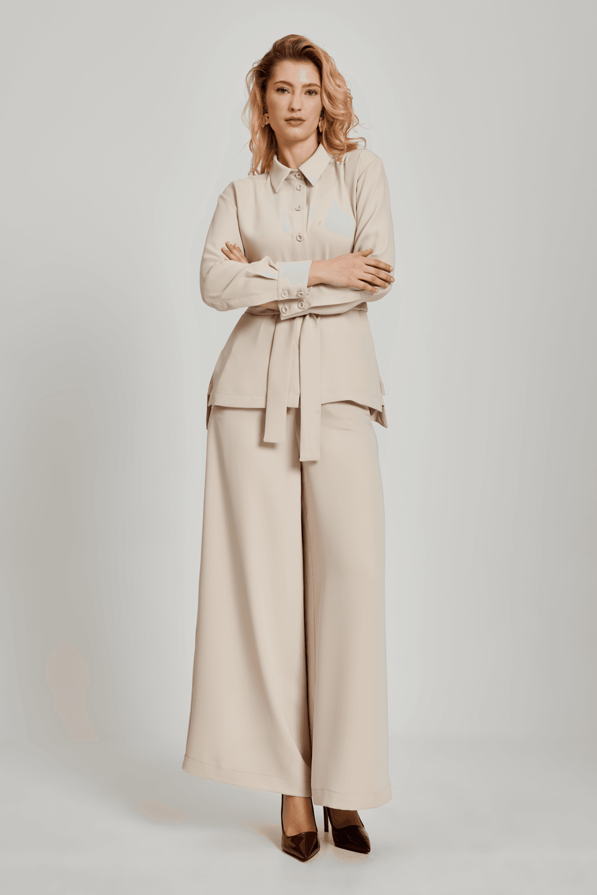 Kuşaklı Pantolon Bluz Takım 8108
