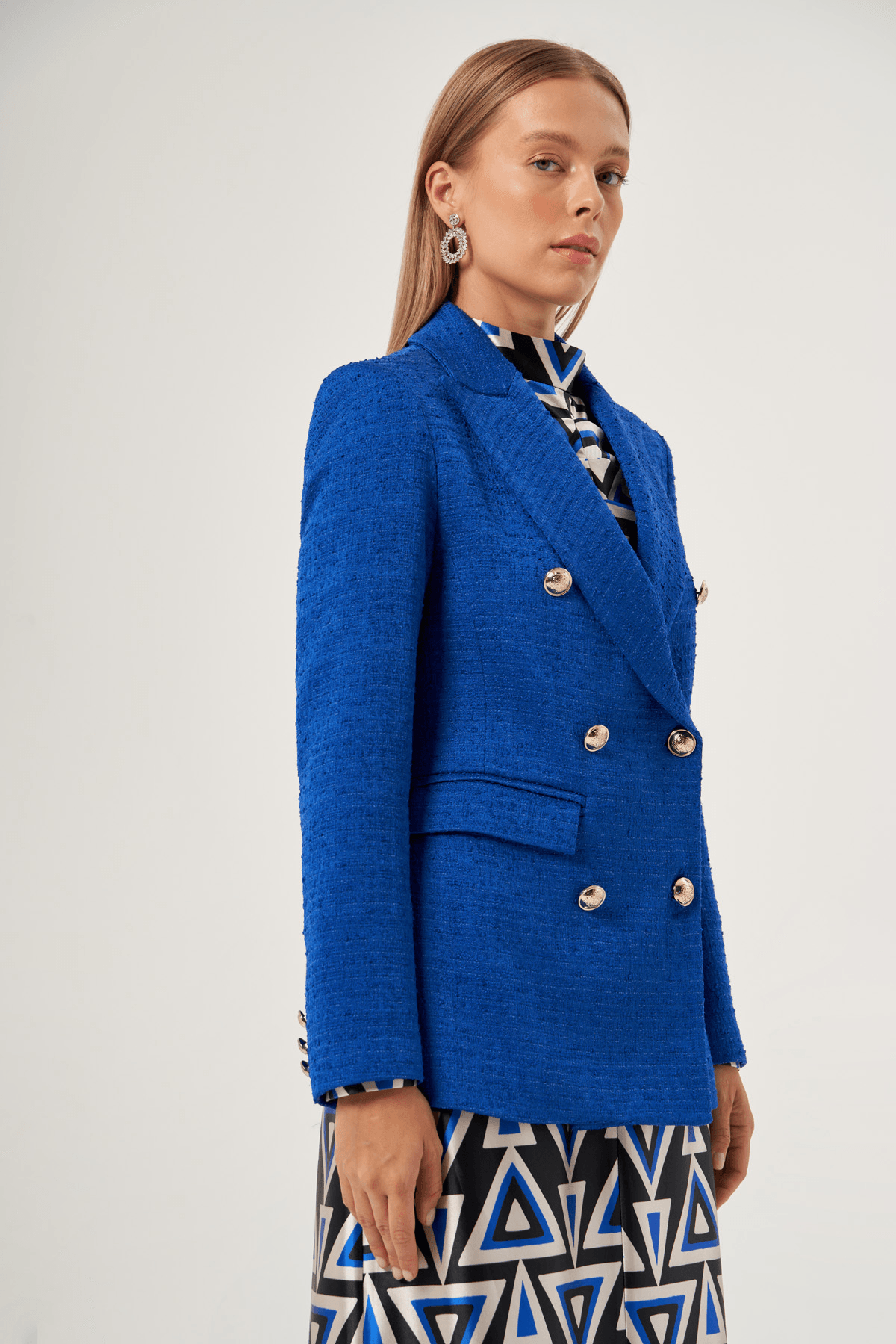 Dokulu Kruvaze Düğmeli Ceket 6610