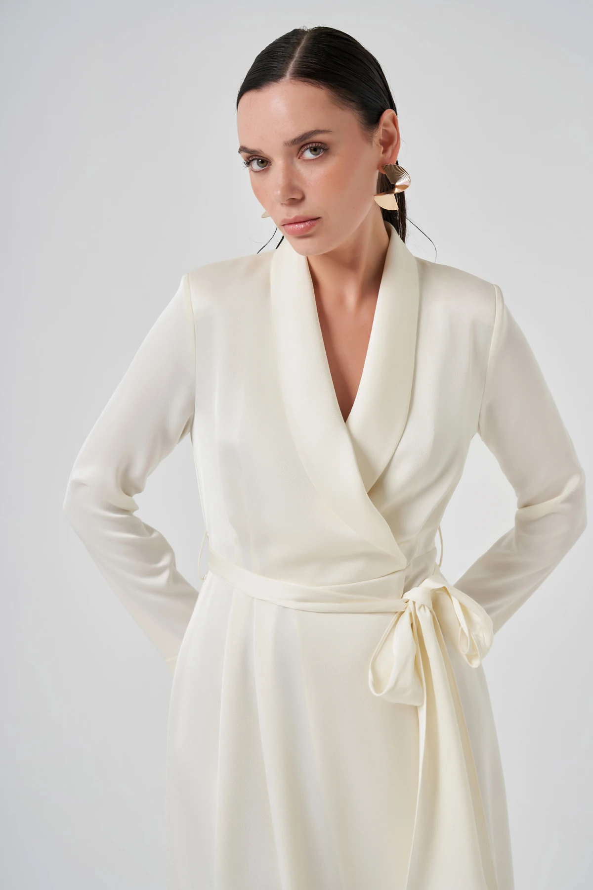 Saten Kuşaklı Kruvaze Elbise 2183 