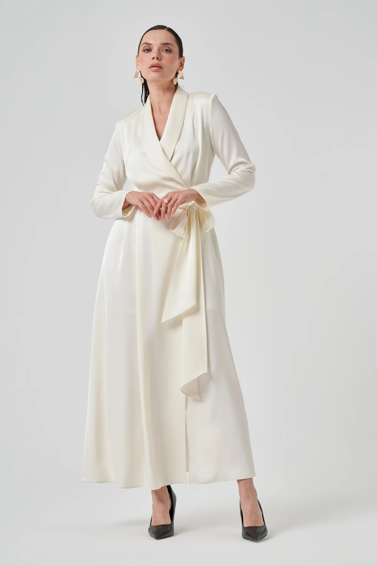 Saten Kuşaklı Kruvaze Elbise 2183 