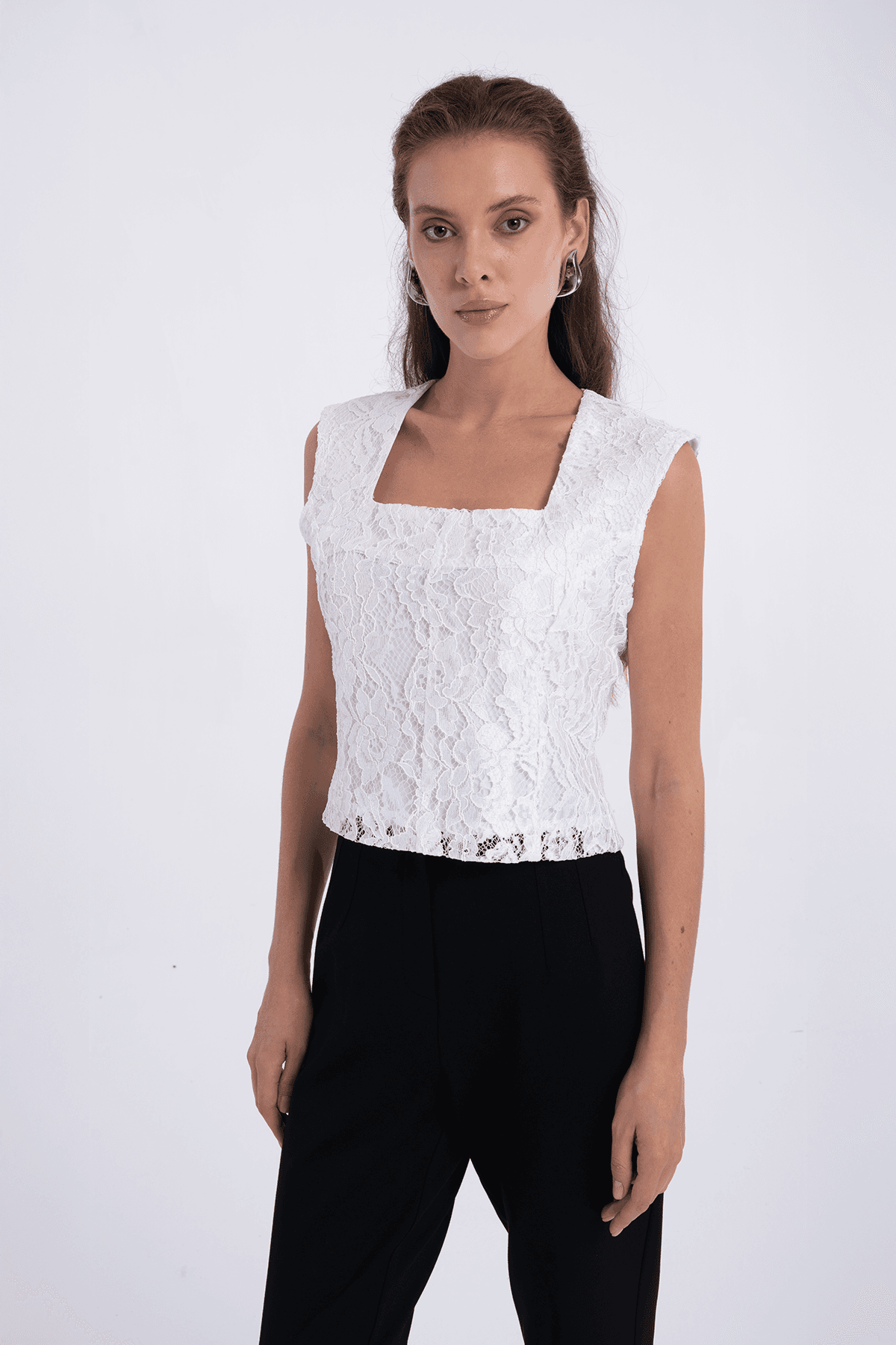 Dantel Crop Bluz 3920 - EKRU