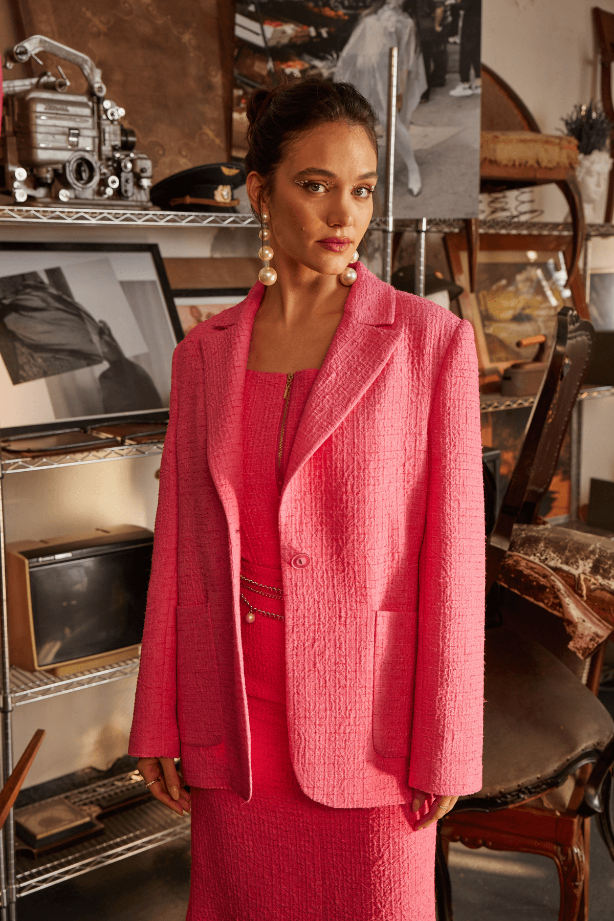 Jakar Dokulu Kemerli Blazer 6710 - PEMBE