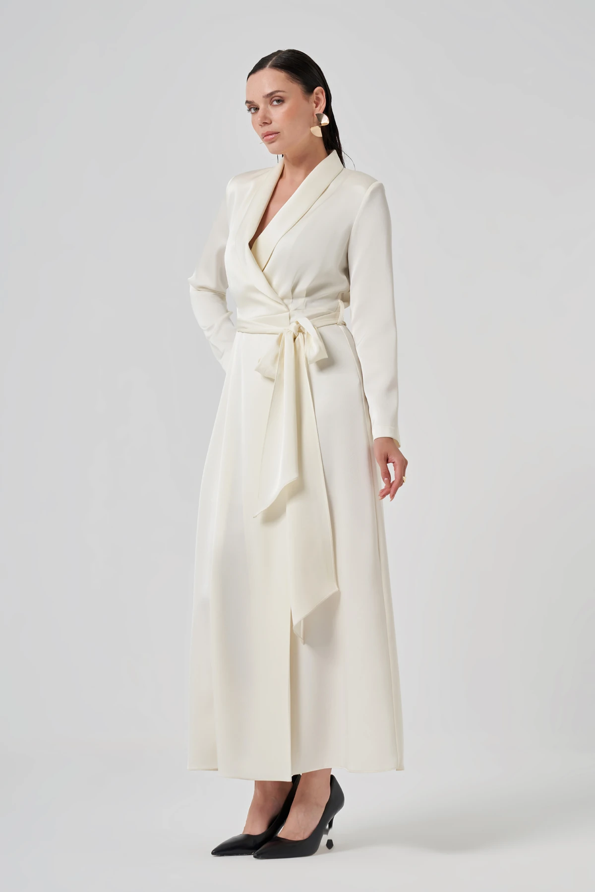 Saten Kuşaklı Kruvaze Elbise 2183 